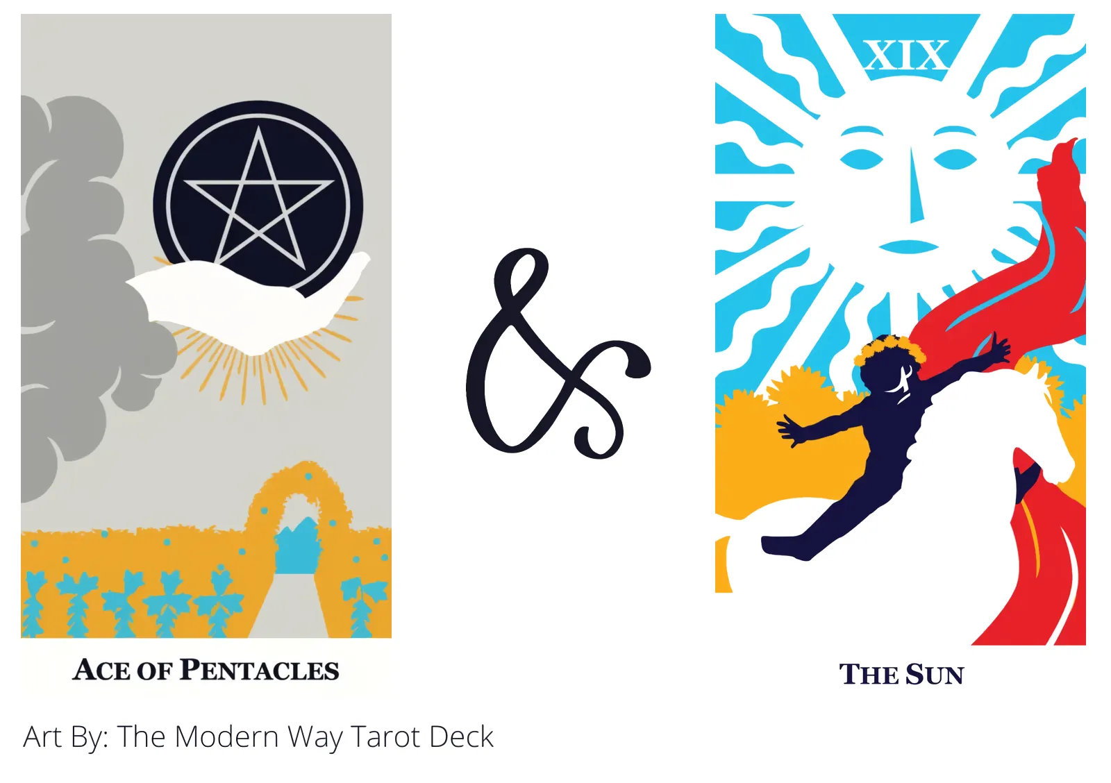 ace of pentacles and the sun tarot cards together