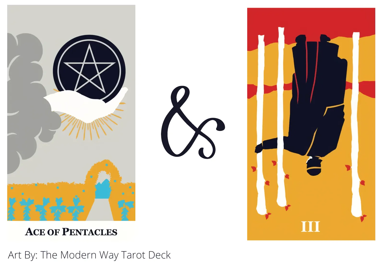 ace of pentacles and three of wands reversed tarot cards together