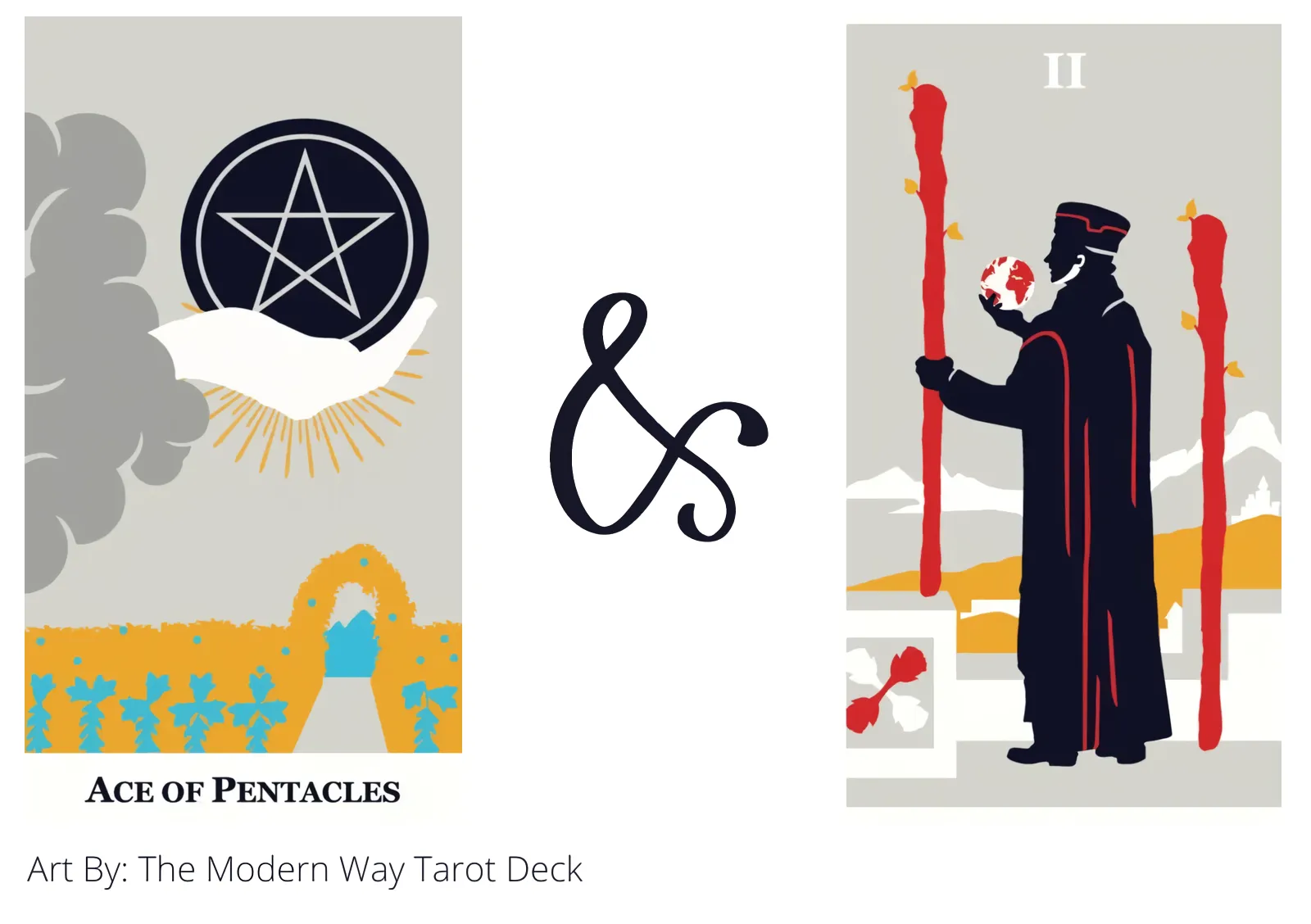 ace of pentacles and two of wands tarot cards together