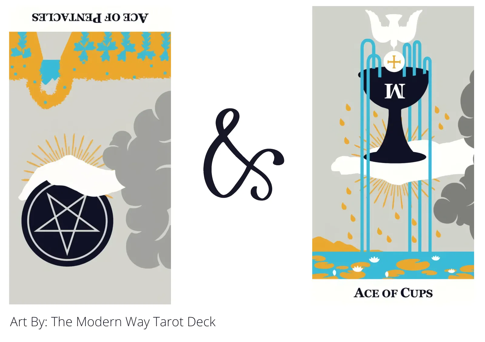 ace of pentacles reversed and ace of cups tarot cards together