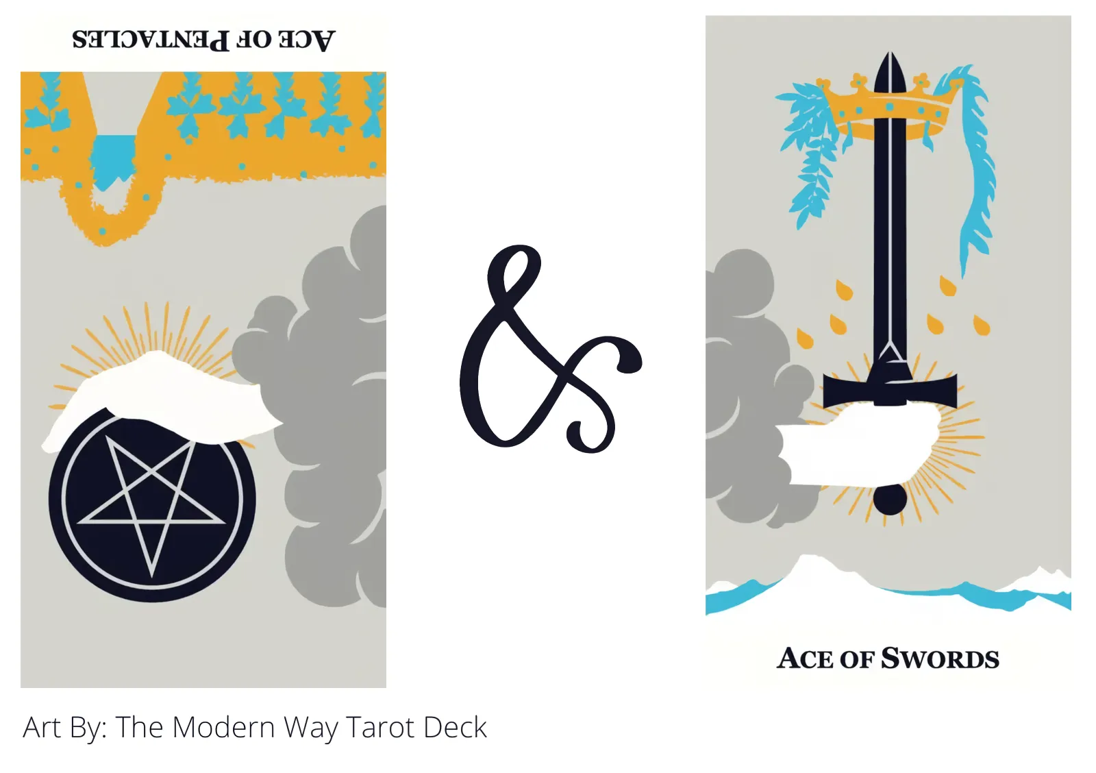 ace of pentacles reversed and ace of swords tarot cards together