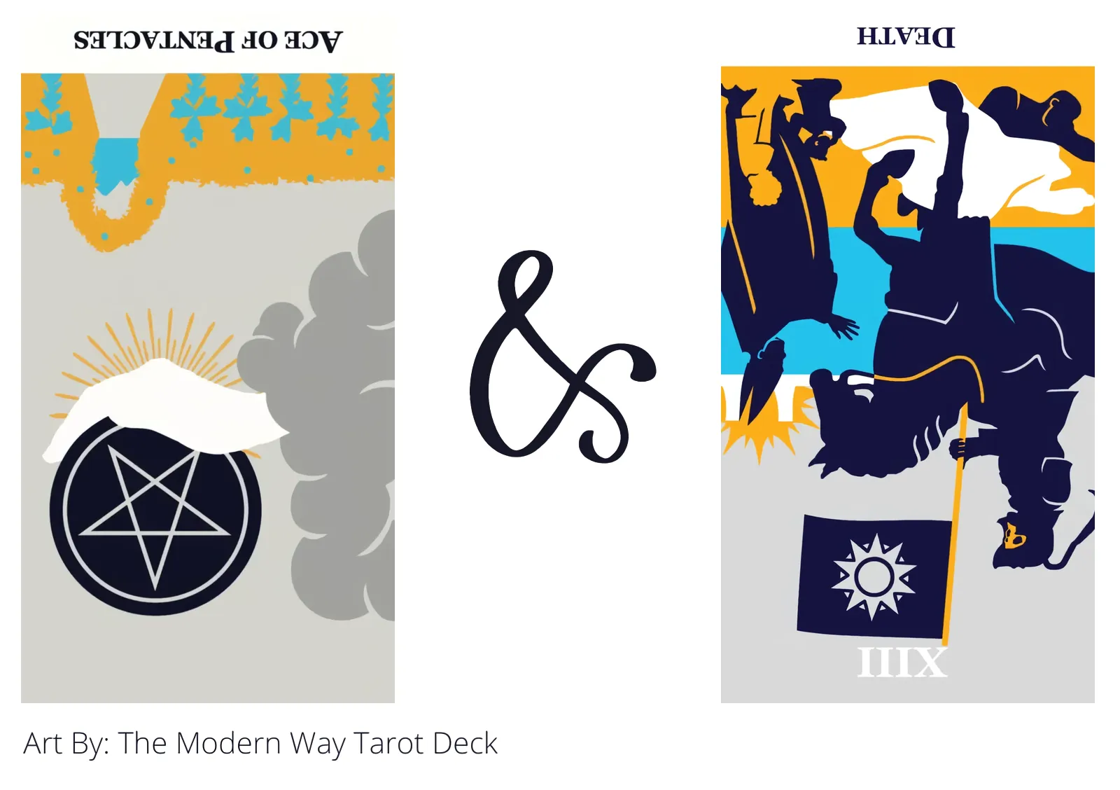 ace of pentacles reversed and death reversed tarot cards together