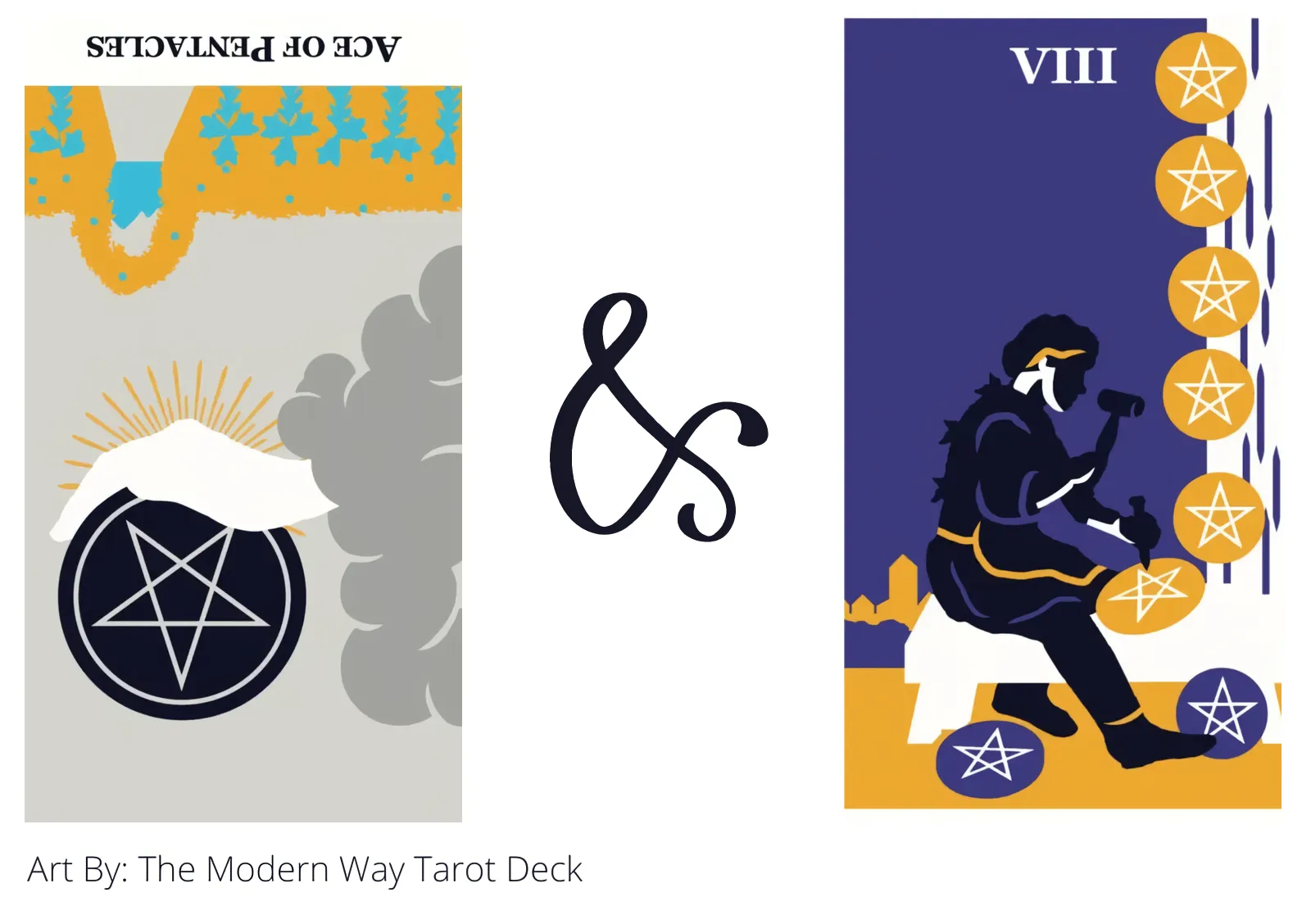 ace of pentacles reversed and eight of pentacles tarot cards together