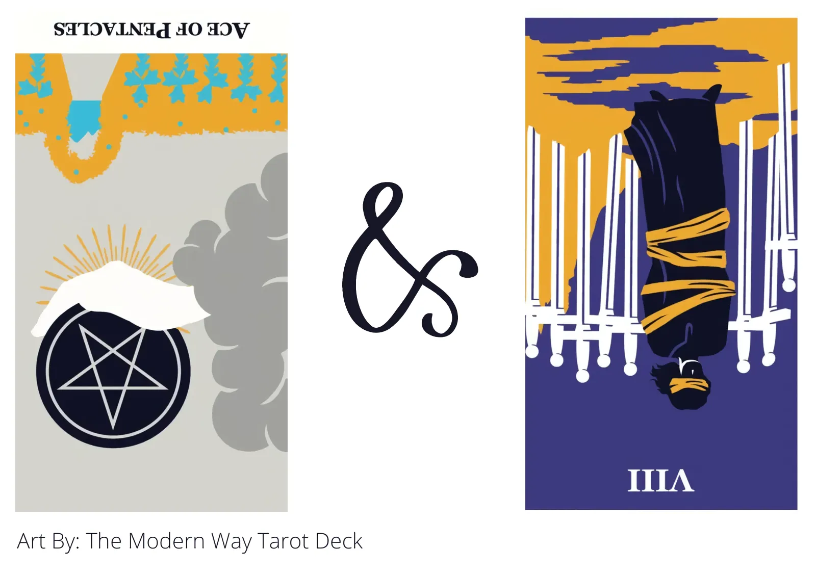 ace of pentacles reversed and eight of swords reversed tarot cards together