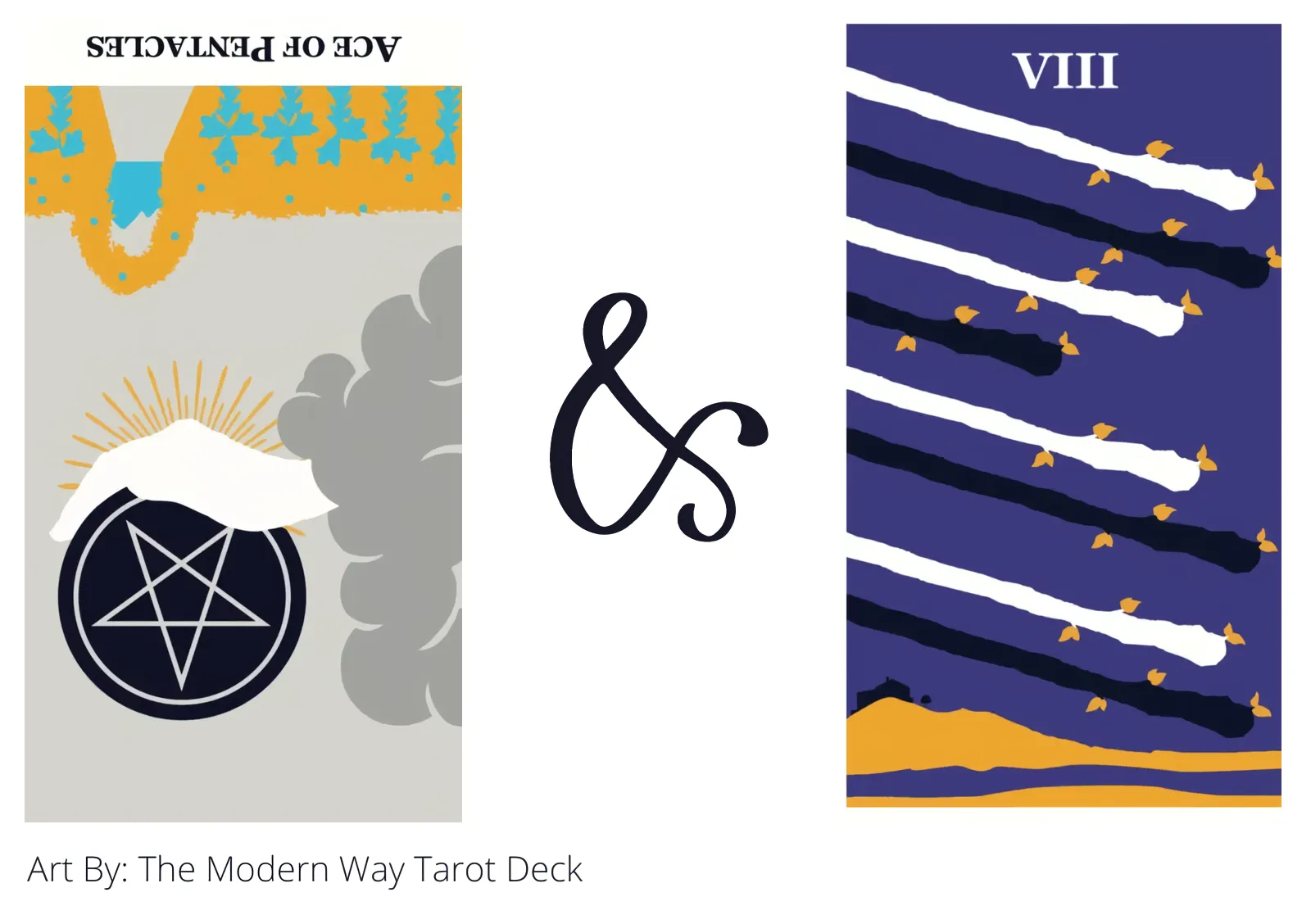 ace of pentacles reversed and eight of wands tarot cards together