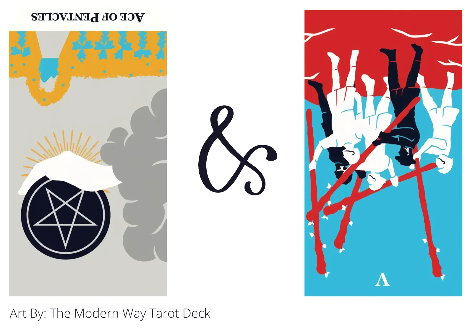 ace of pentacles reversed and five of wands reversed tarot cards together