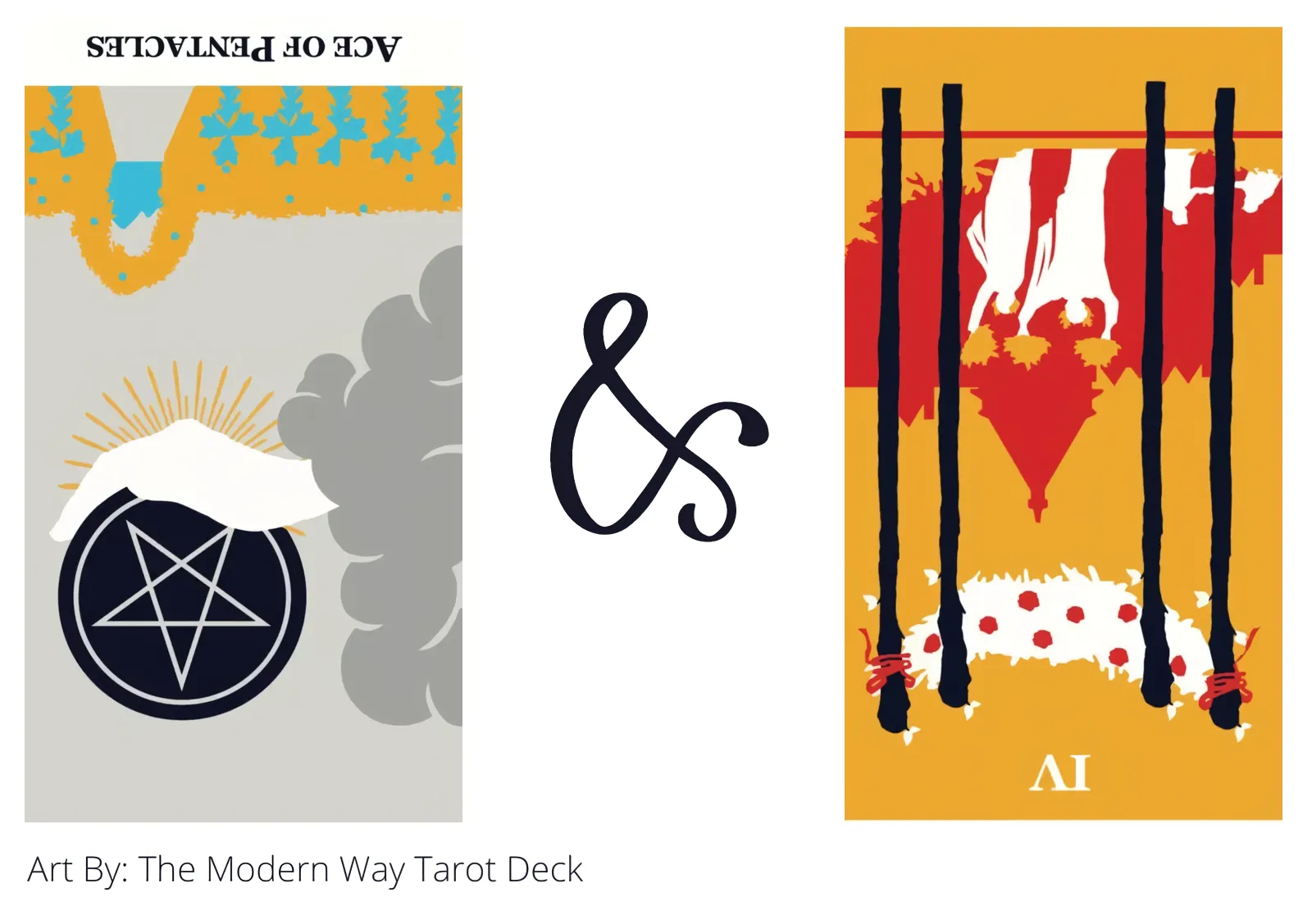 ace of pentacles reversed and four of wands reversed tarot cards together