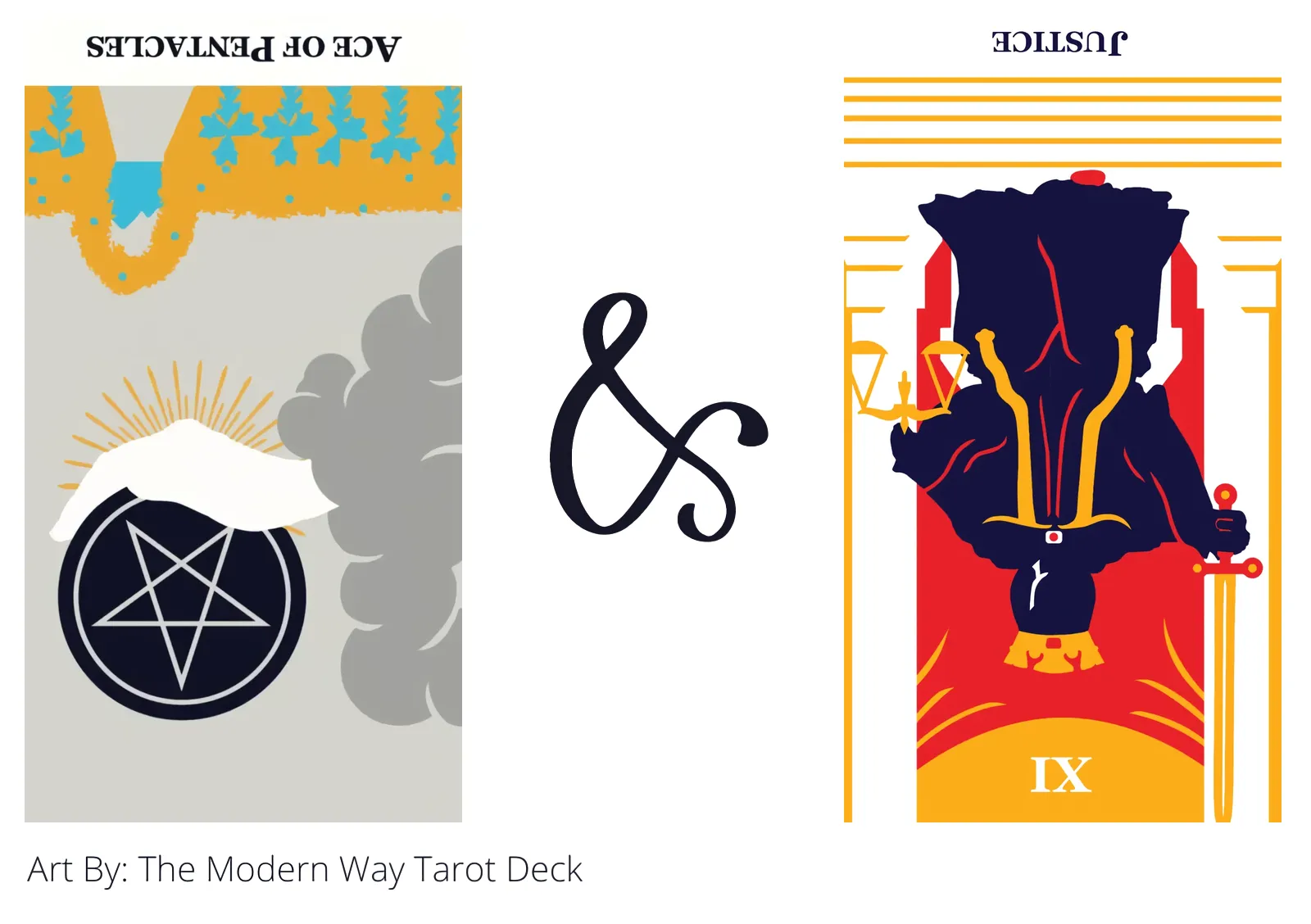 ace of pentacles reversed and justice reversed tarot cards together
