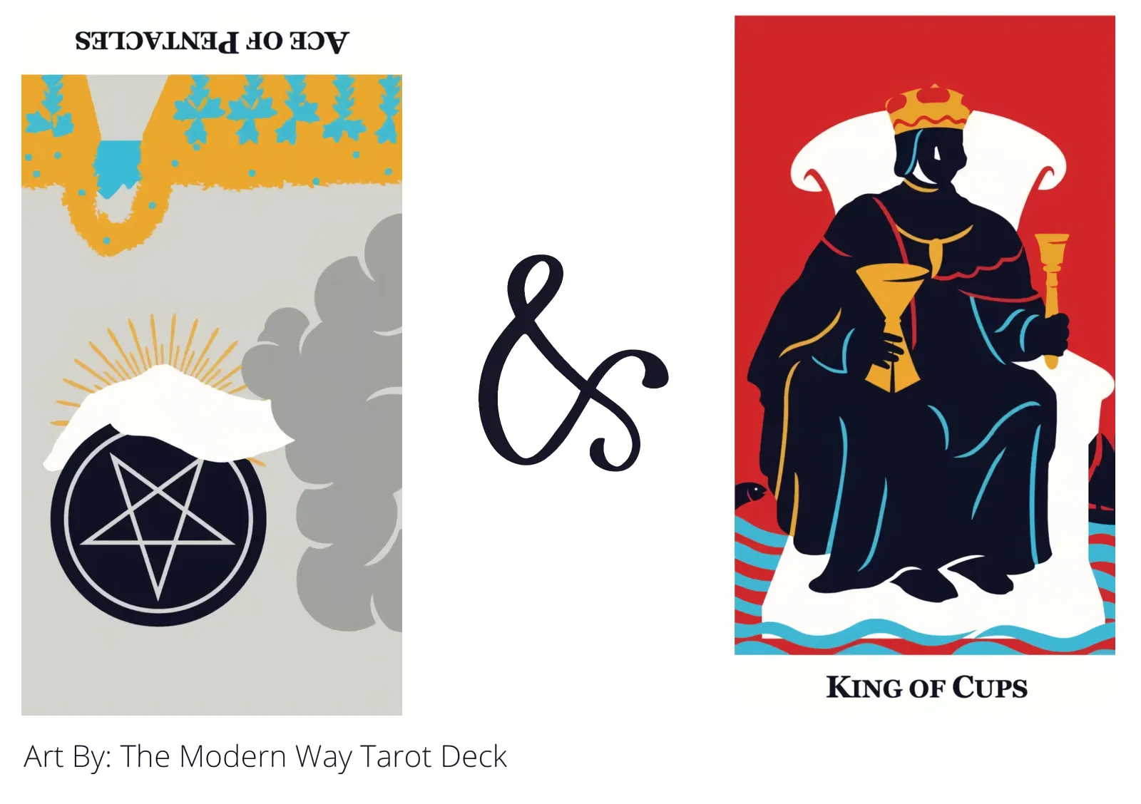 ace of pentacles reversed and king of cups tarot cards together