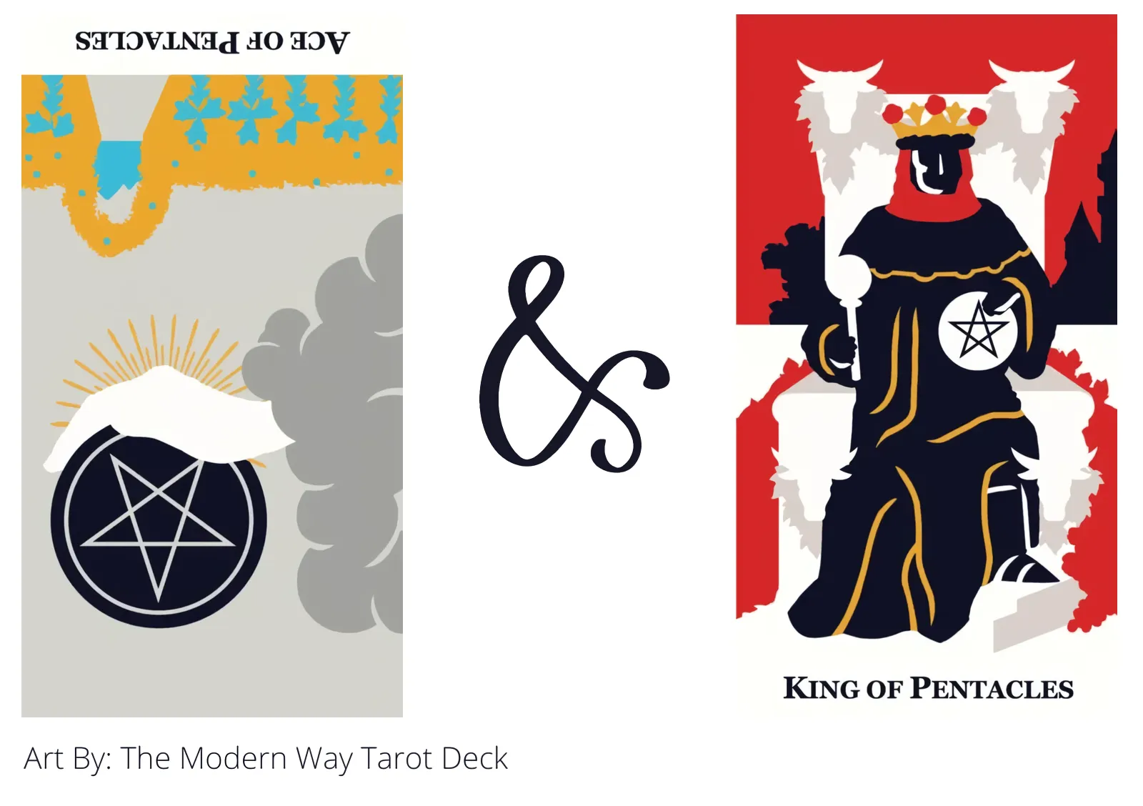 ace of pentacles reversed and king of pentacles tarot cards together