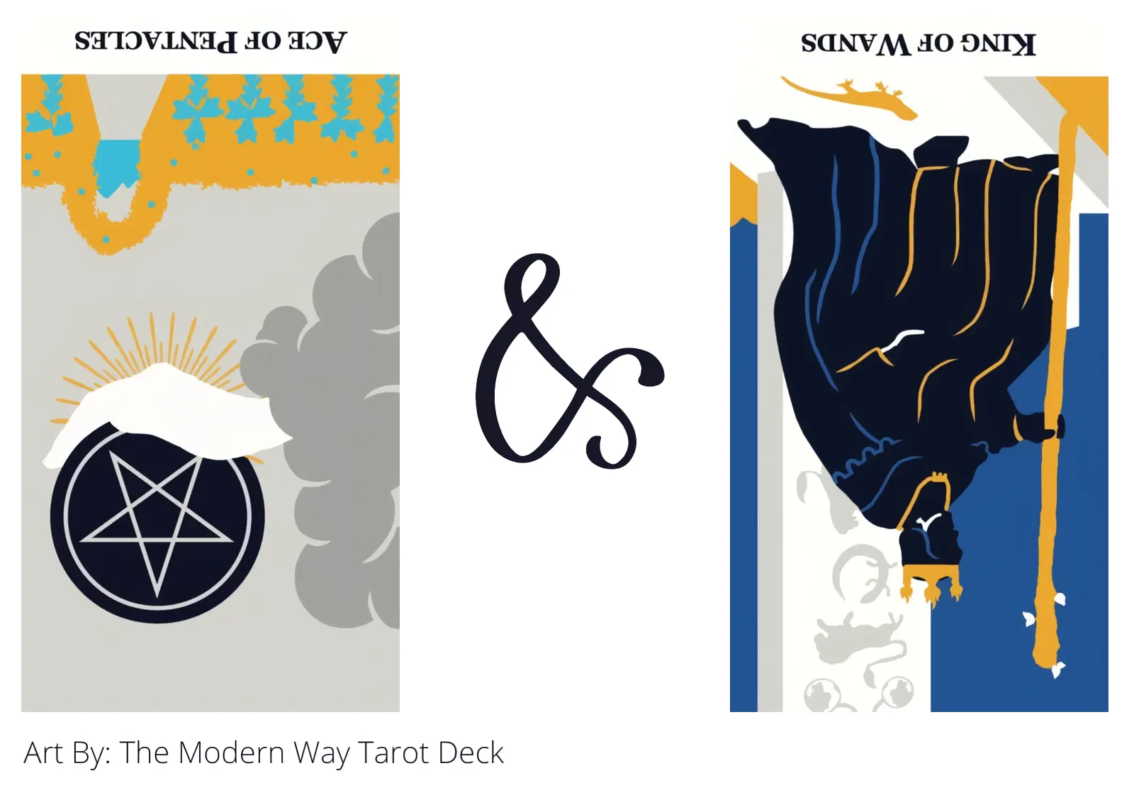 ace of pentacles reversed and king of wands reversed tarot cards together