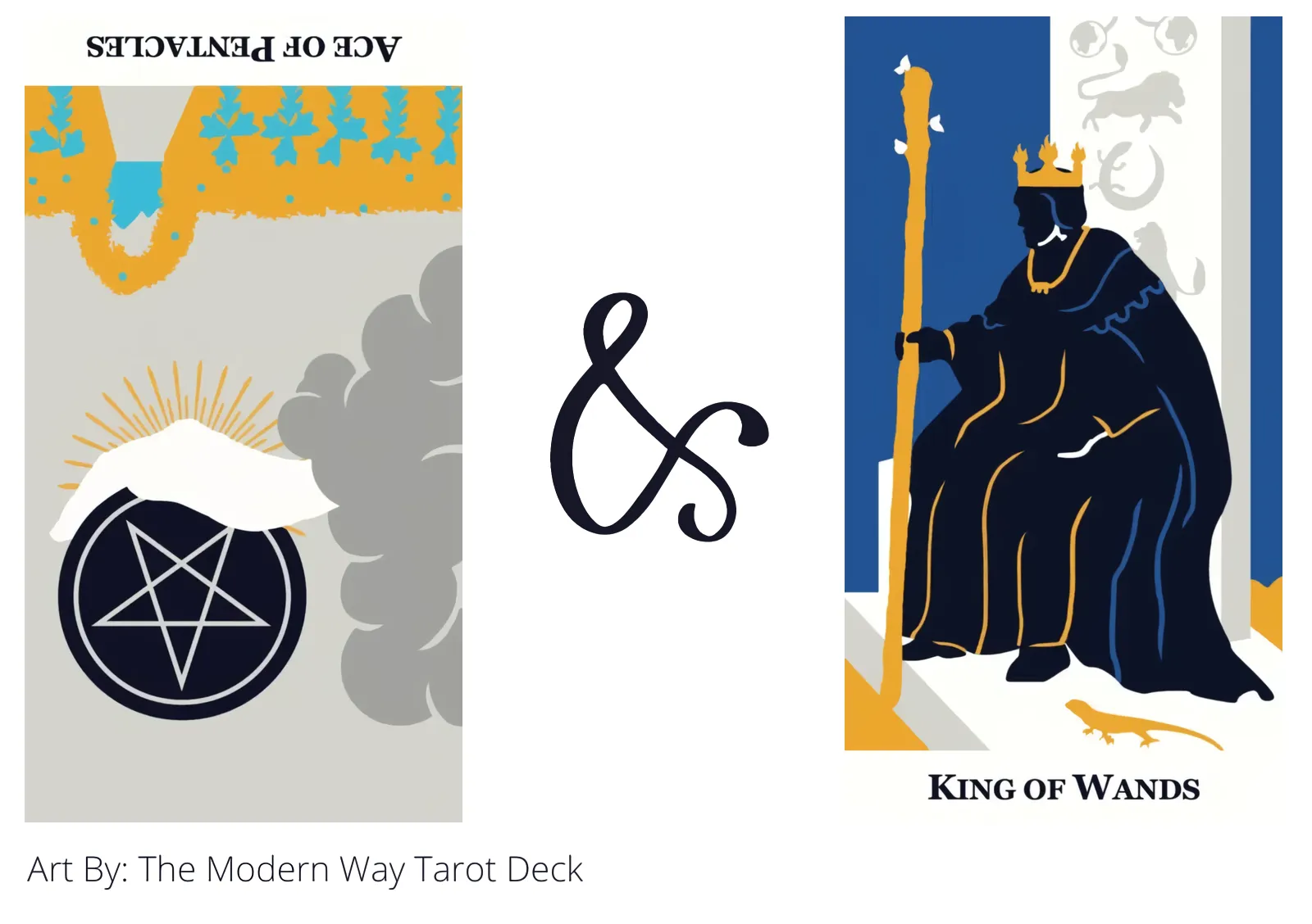 ace of pentacles reversed and king of wands tarot cards together