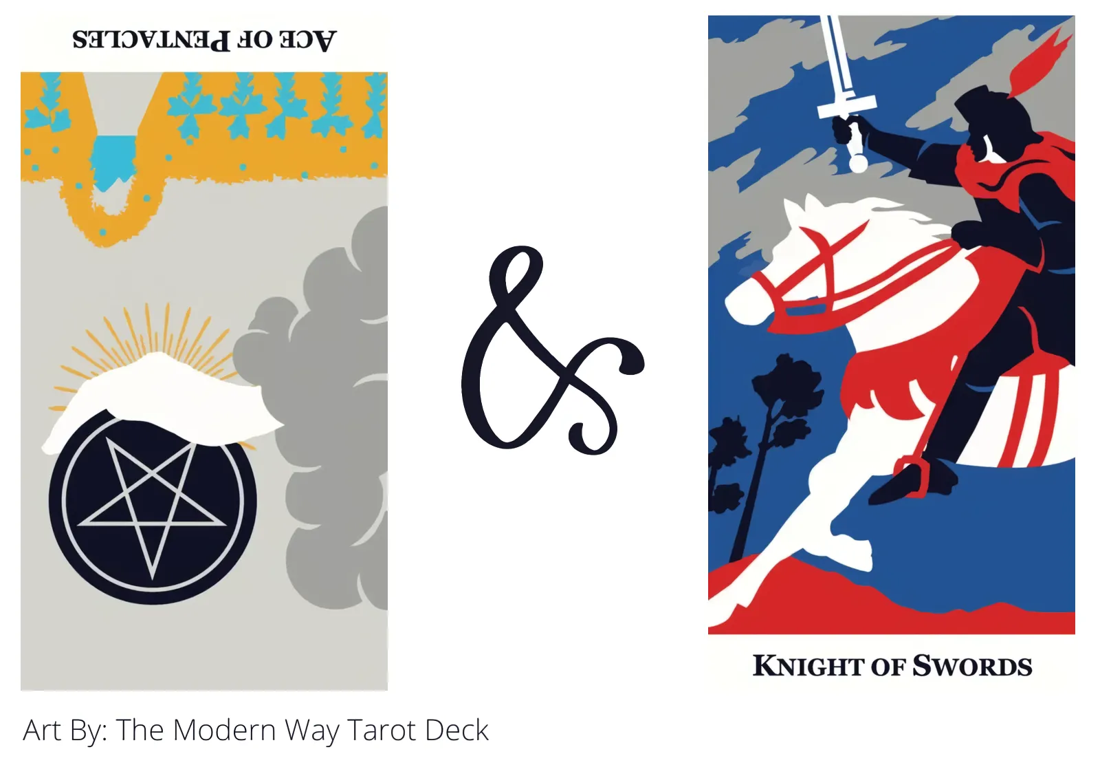 ace of pentacles reversed and knight of swords tarot cards together