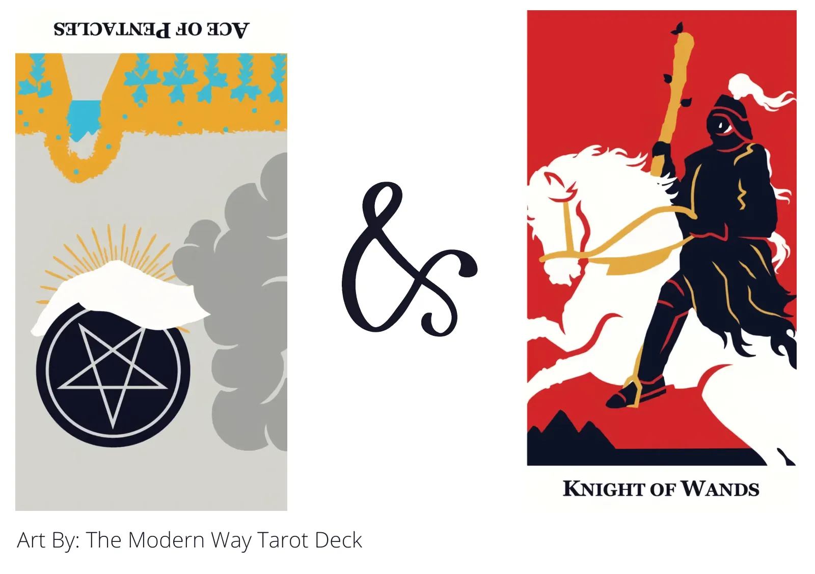 ace of pentacles reversed and knight of wands tarot cards together