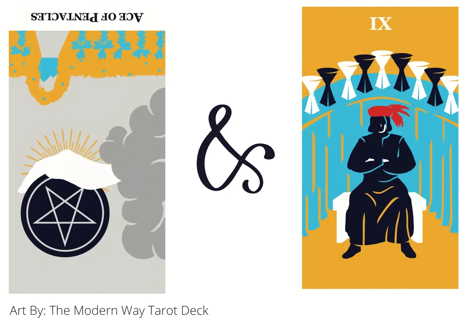 ace of pentacles reversed and nine of cups tarot cards together