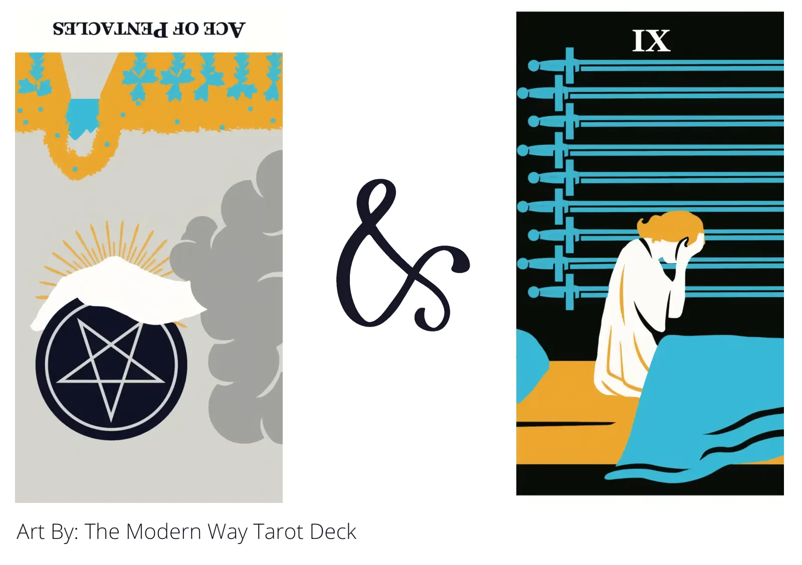 ace of pentacles reversed and nine of swords tarot cards together