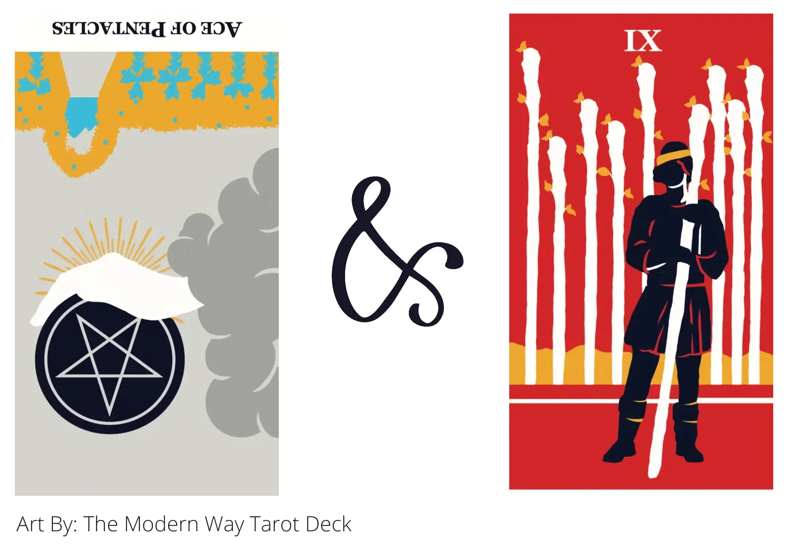 ace of pentacles reversed and nine of wands tarot cards together
