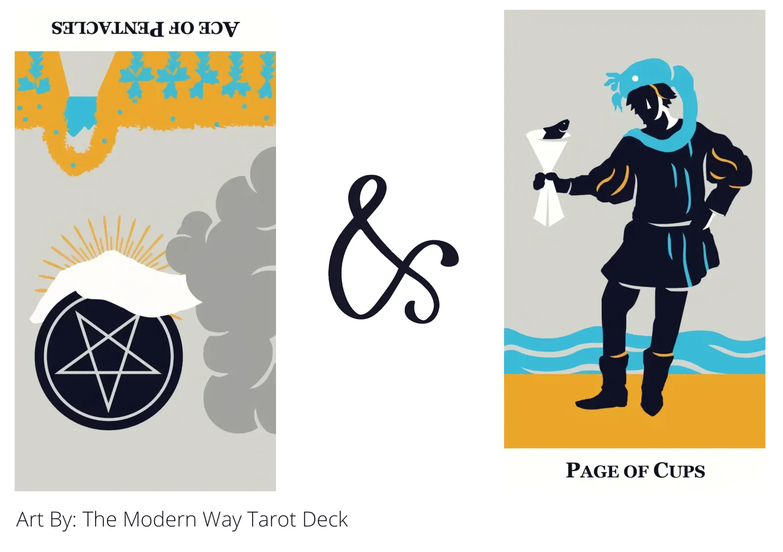 ace of pentacles reversed and page of cups tarot cards together