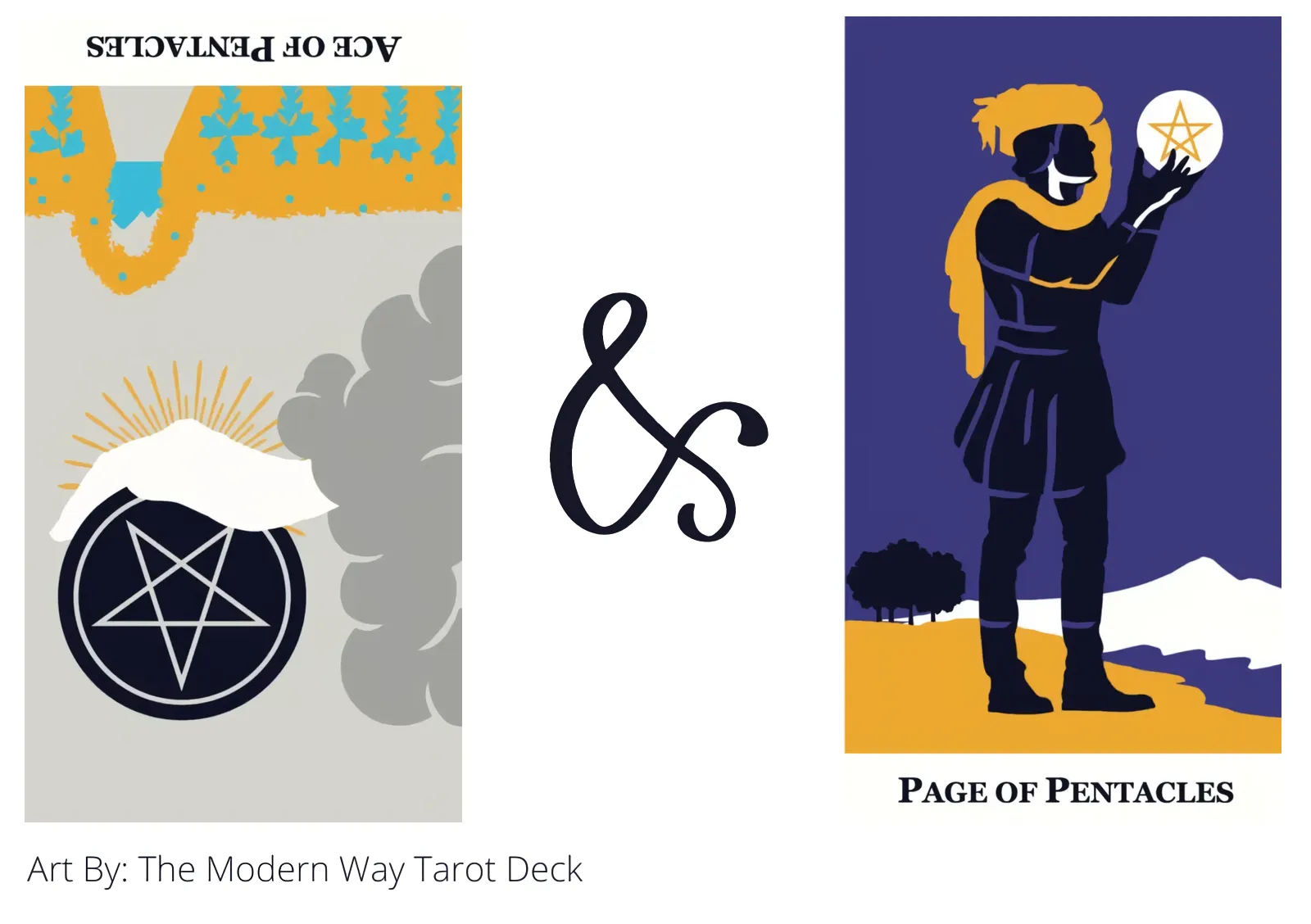 ace of pentacles reversed and page of pentacles tarot cards together