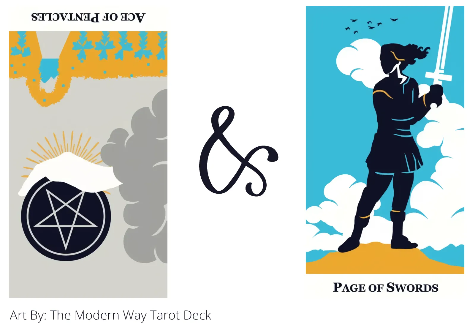 ace of pentacles reversed and page of swords tarot cards together