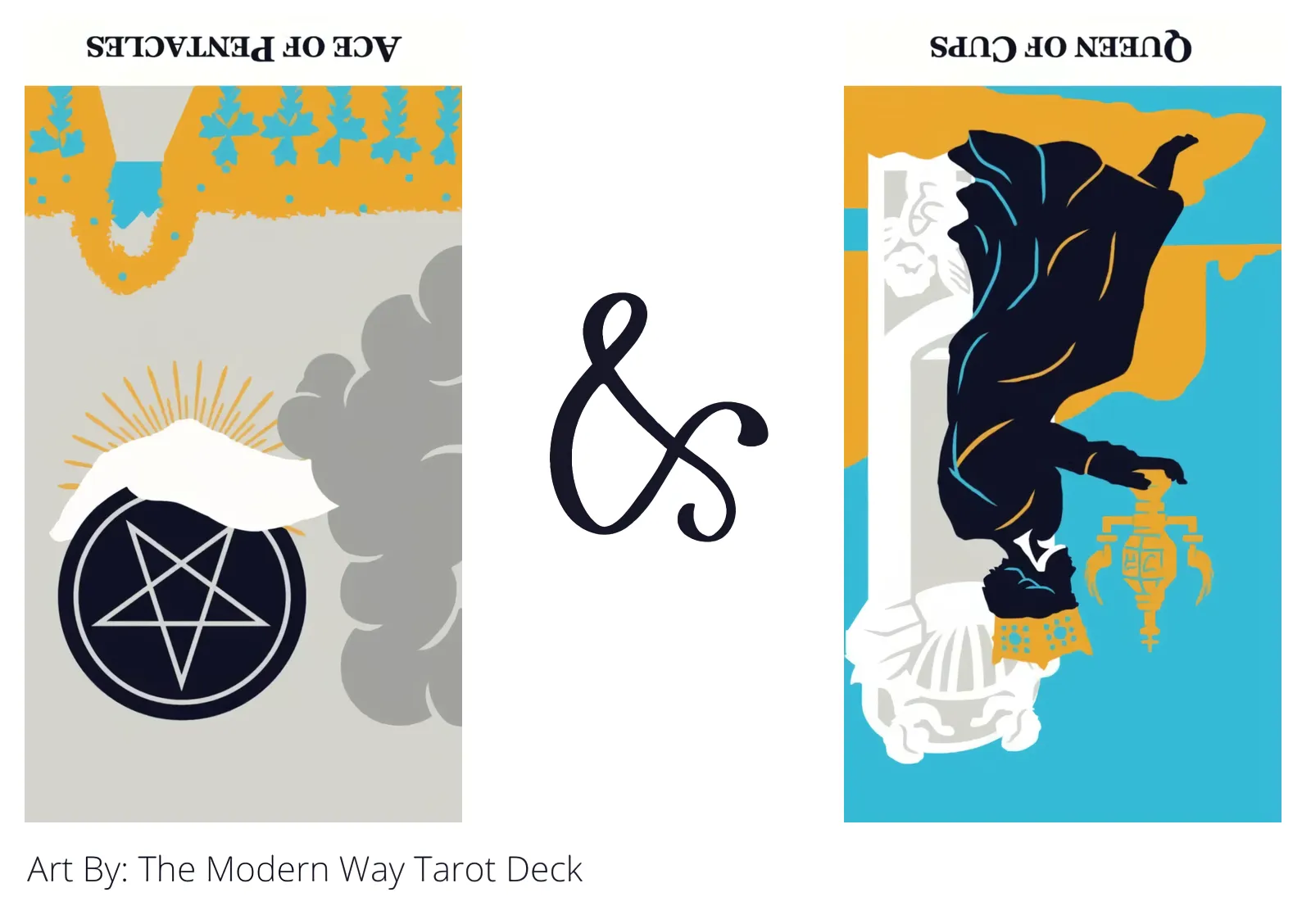ace of pentacles reversed and queen of cups reversed tarot cards together