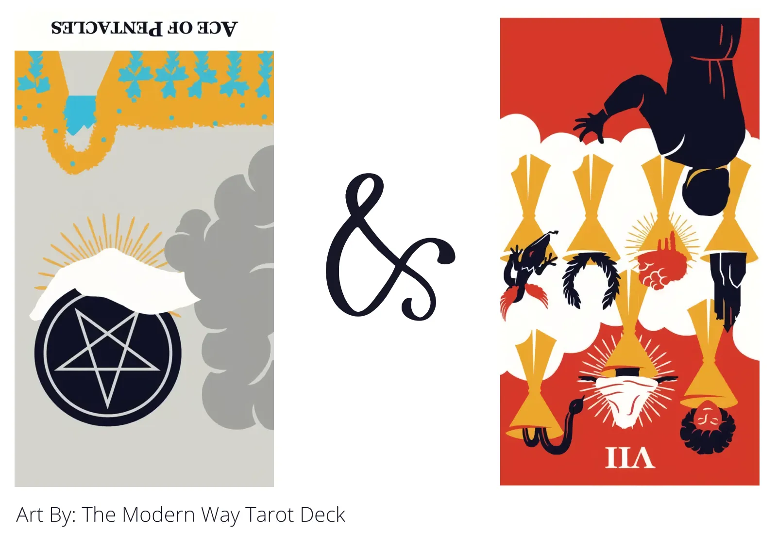 ace of pentacles reversed and seven of cups reversed tarot cards together
