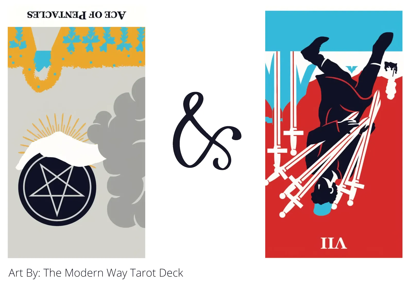ace of pentacles reversed and seven of swords reversed tarot cards together