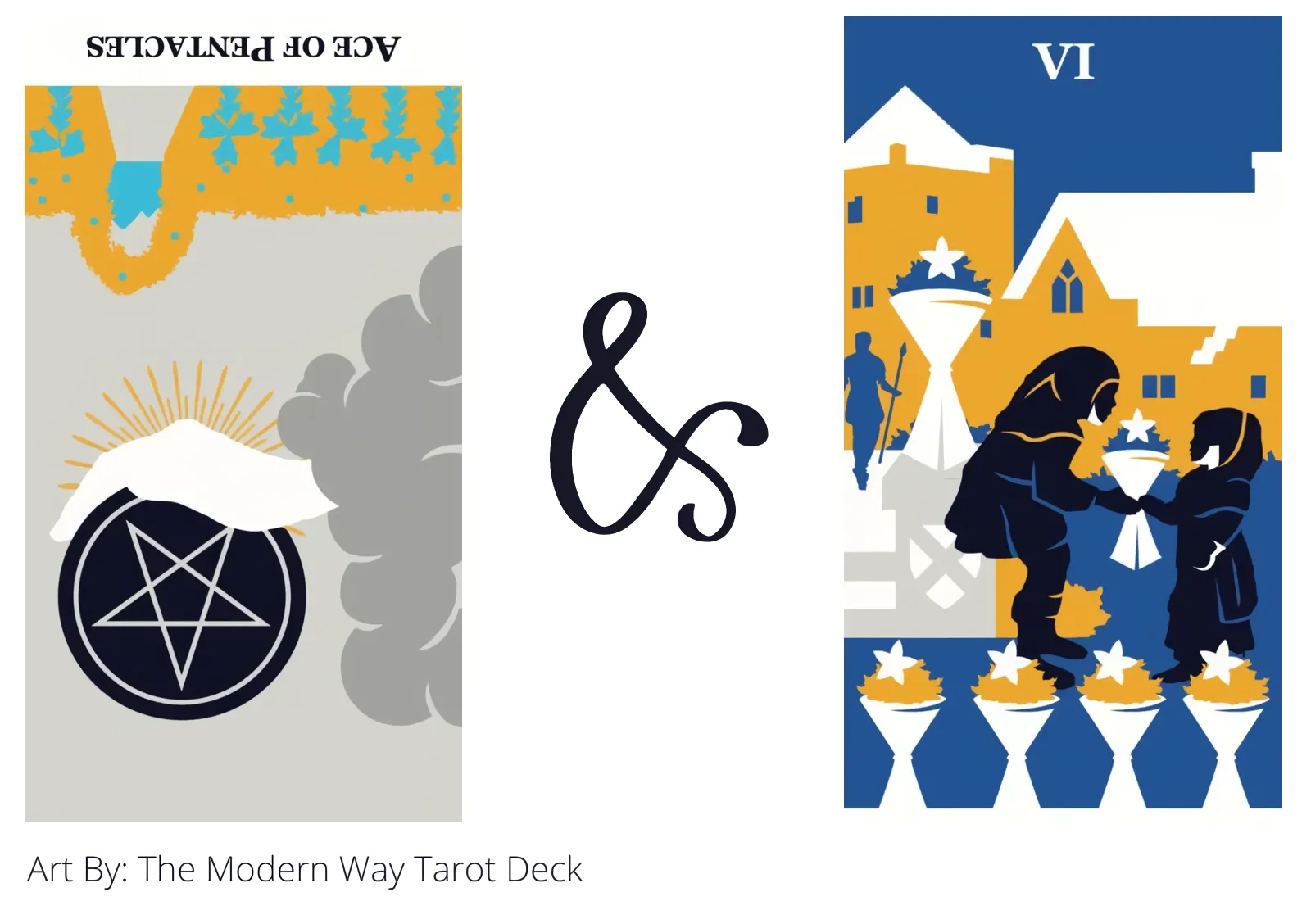 ace of pentacles reversed and six of cups tarot cards together