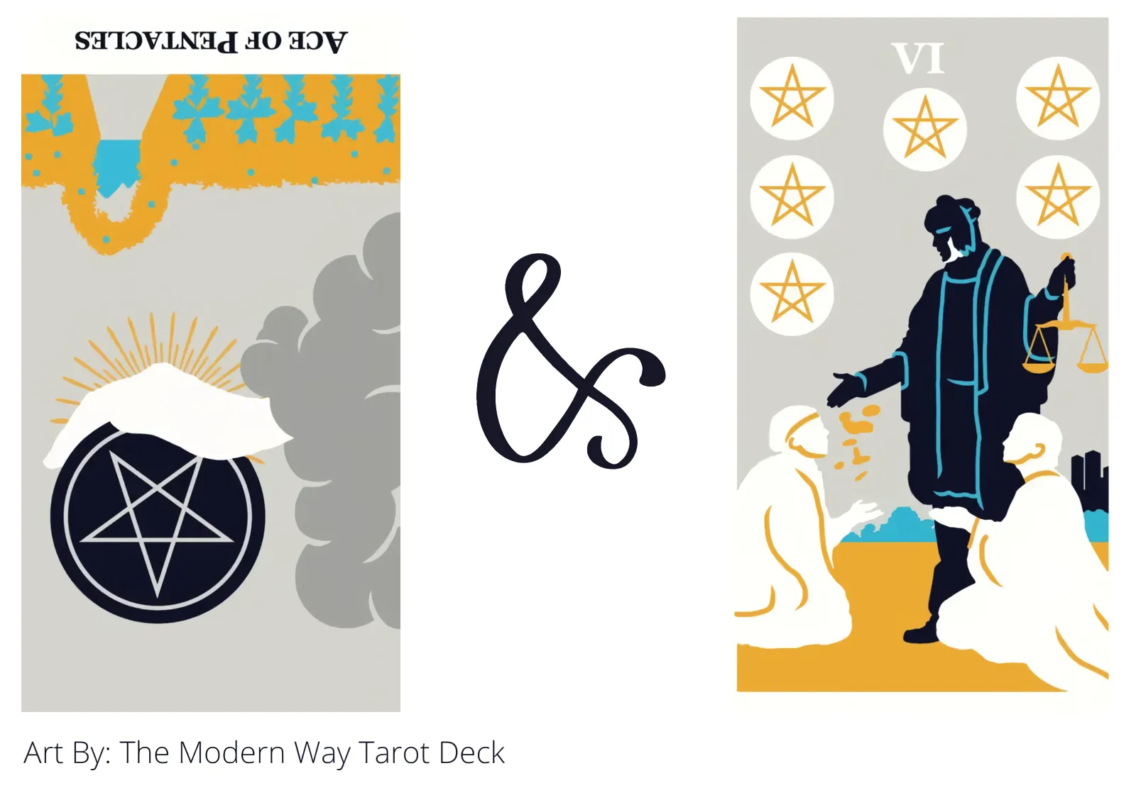 ace of pentacles reversed and six of pentacles tarot cards together