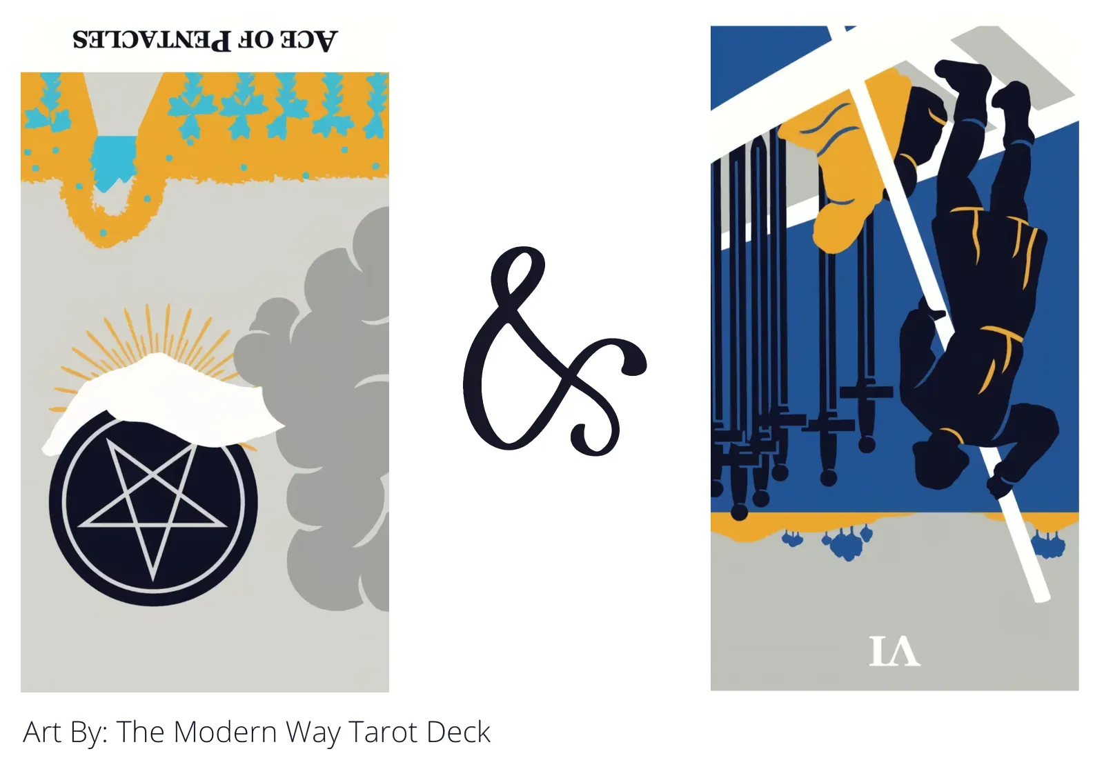 ace of pentacles reversed and six of swords reversed tarot cards together