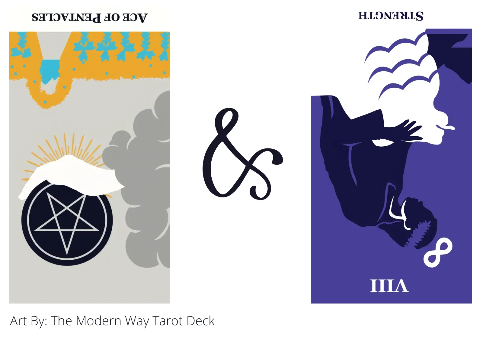 ace of pentacles reversed and strength reversed tarot cards together
