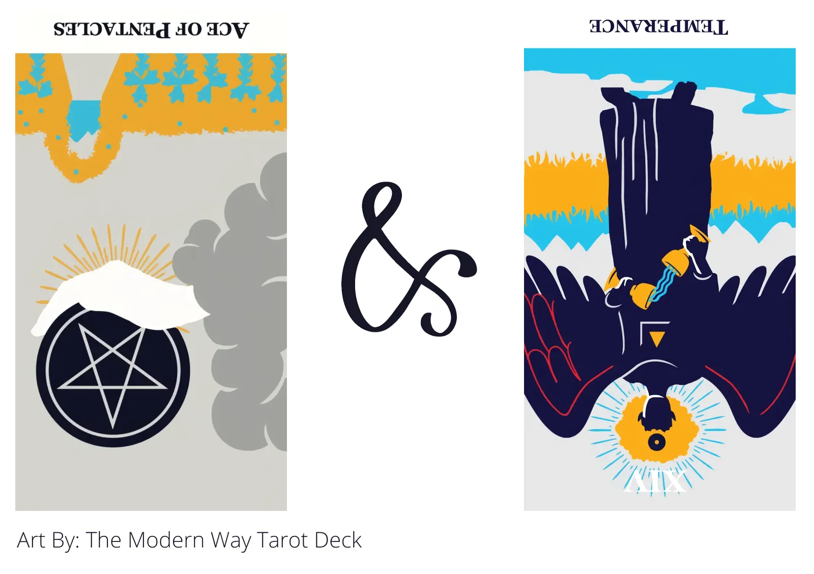 ace of pentacles reversed and temperance reversed tarot cards together