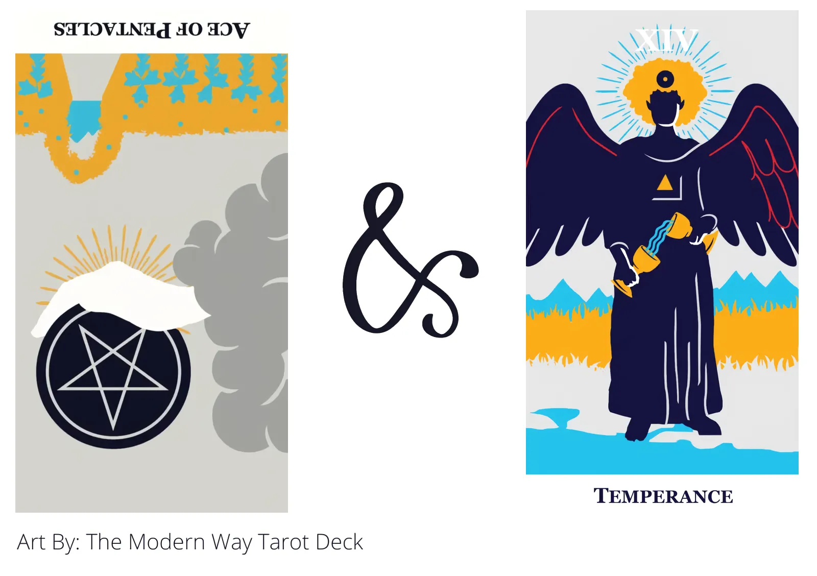 ace of pentacles reversed and temperance tarot cards together
