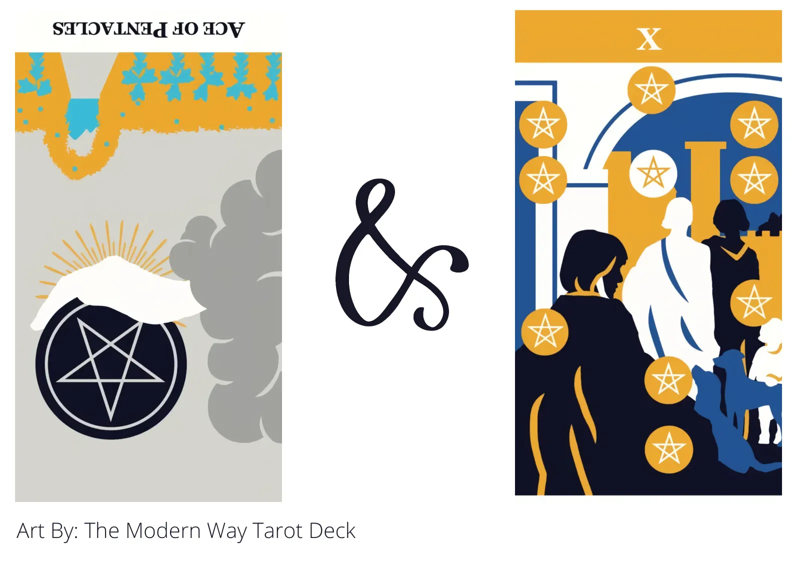 ace of pentacles reversed and ten of pentacles tarot cards together
