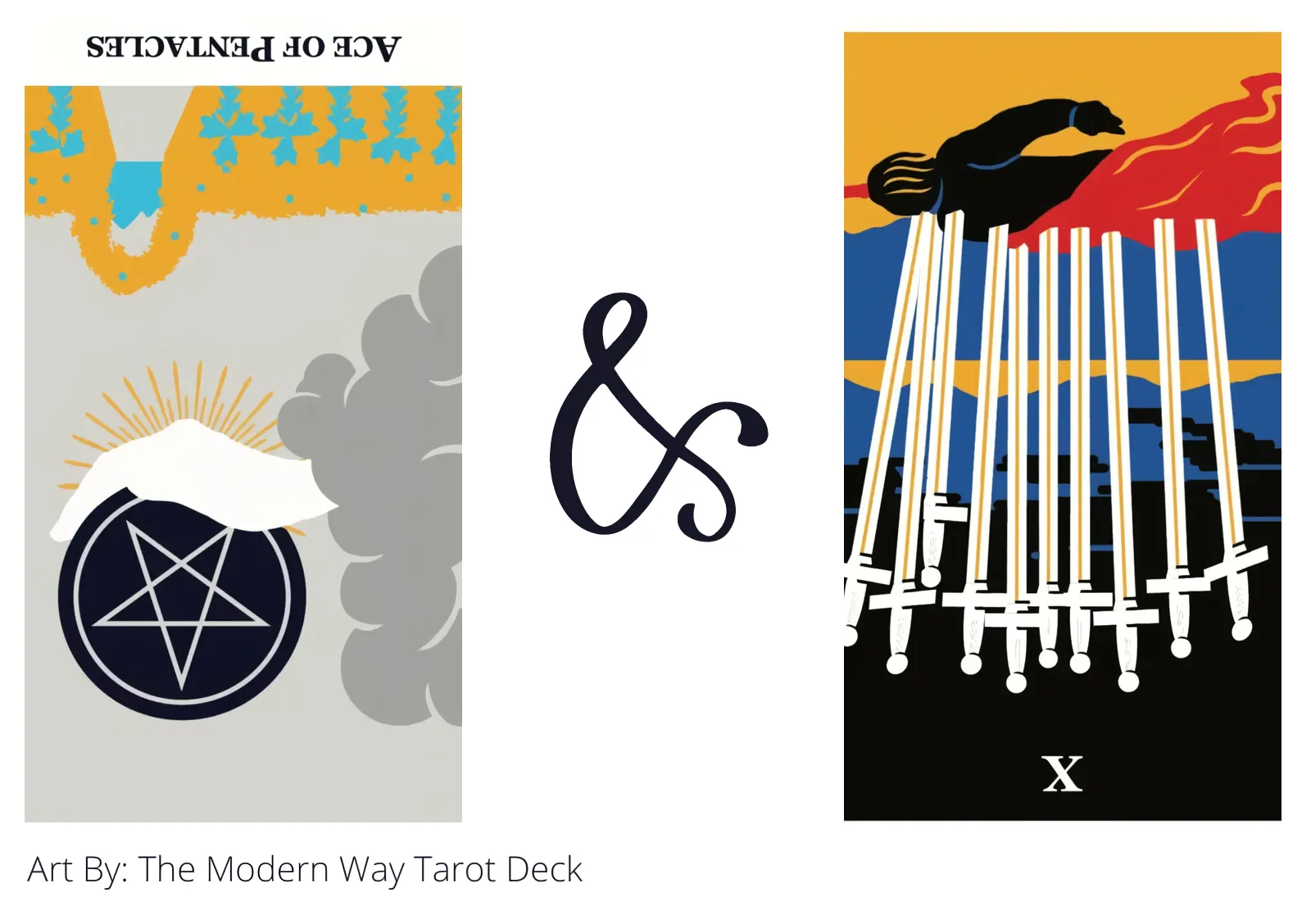 ace of pentacles reversed and ten of swords reversed tarot cards together