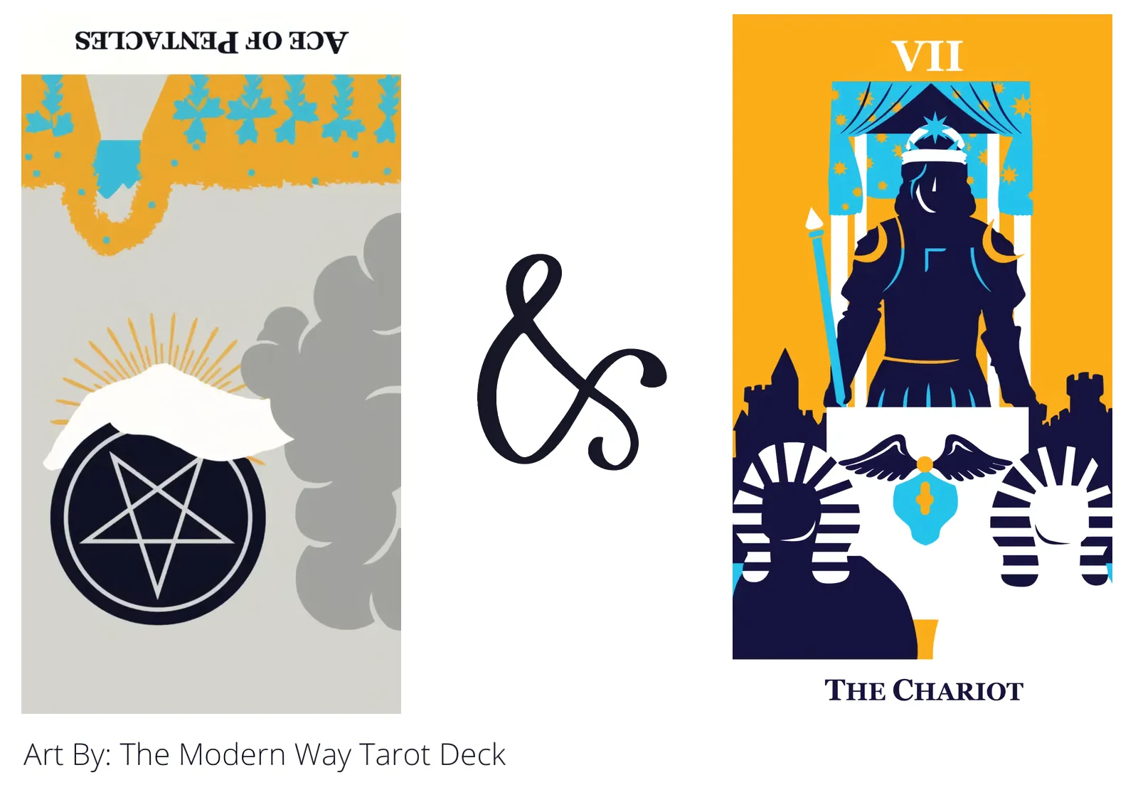 ace of pentacles reversed and the chariot tarot cards together