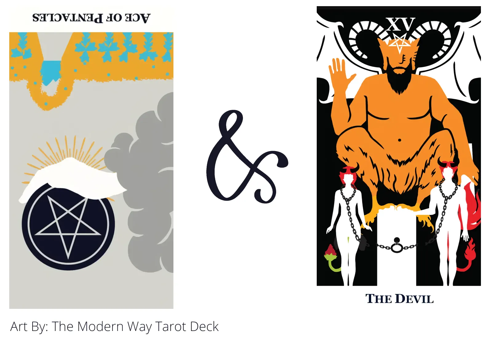 ace of pentacles reversed and the devil tarot cards together