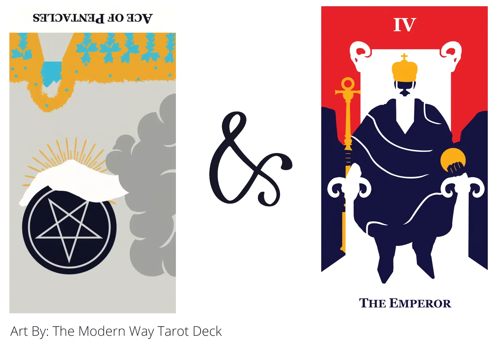 ace of pentacles reversed and the emperor tarot cards together