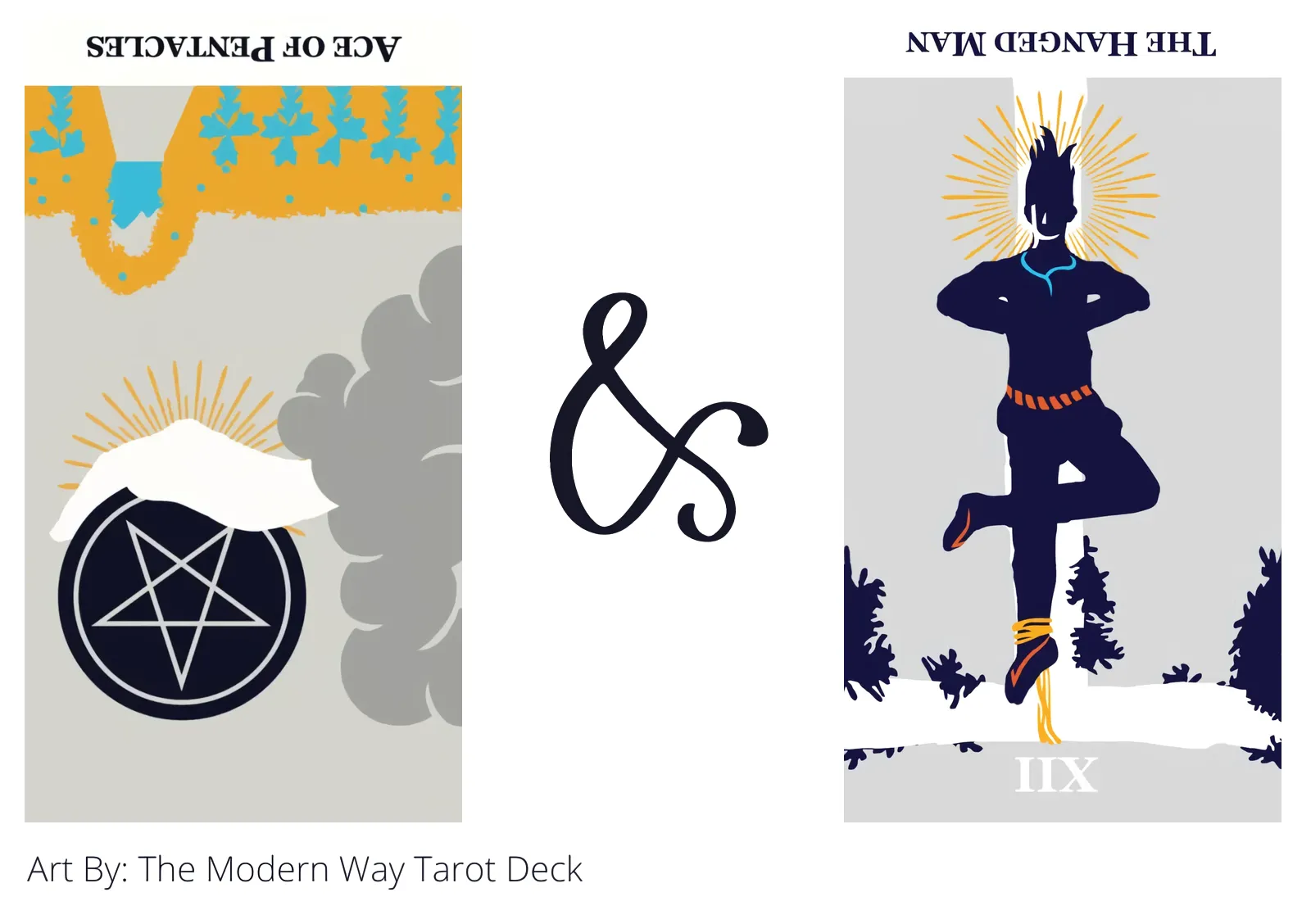 ace of pentacles reversed and the hanged man reversed tarot cards together