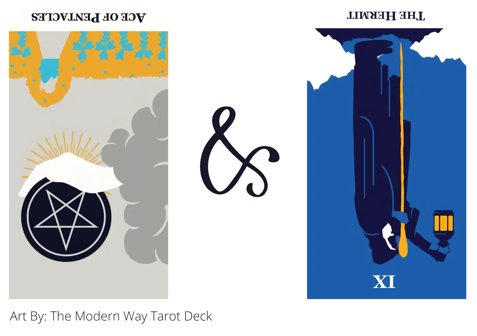 ace of pentacles reversed and the hermit reversed tarot cards together