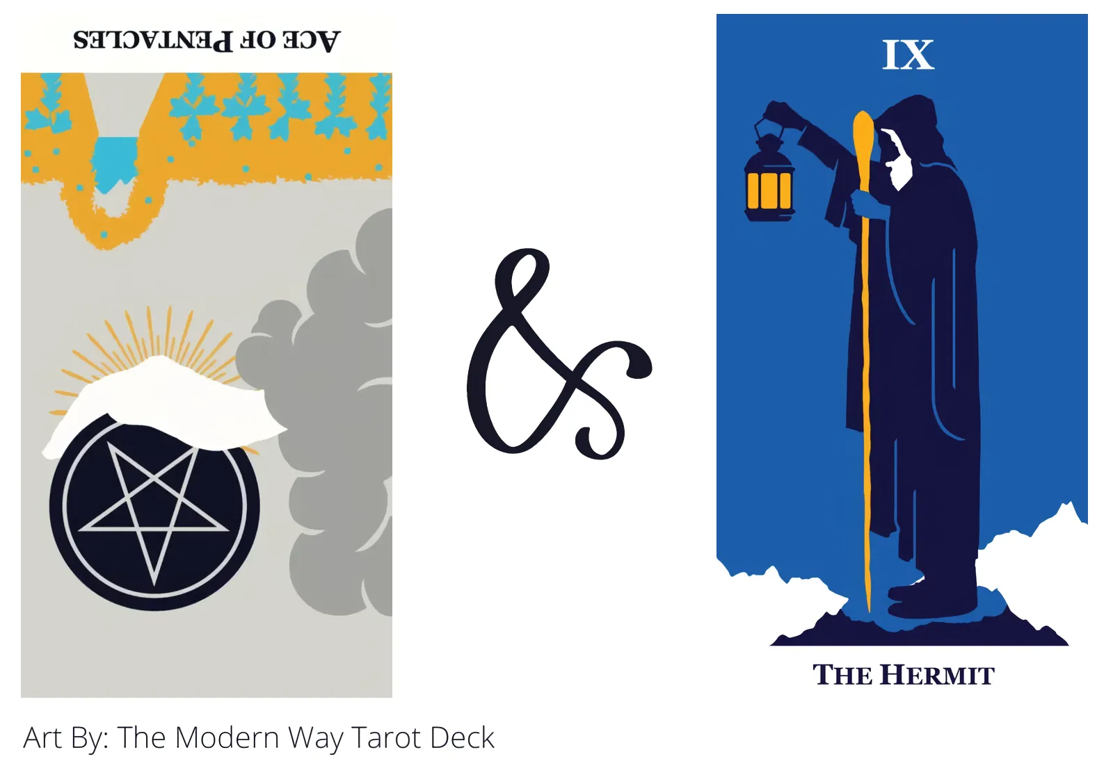 ace of pentacles reversed and the hermit tarot cards together