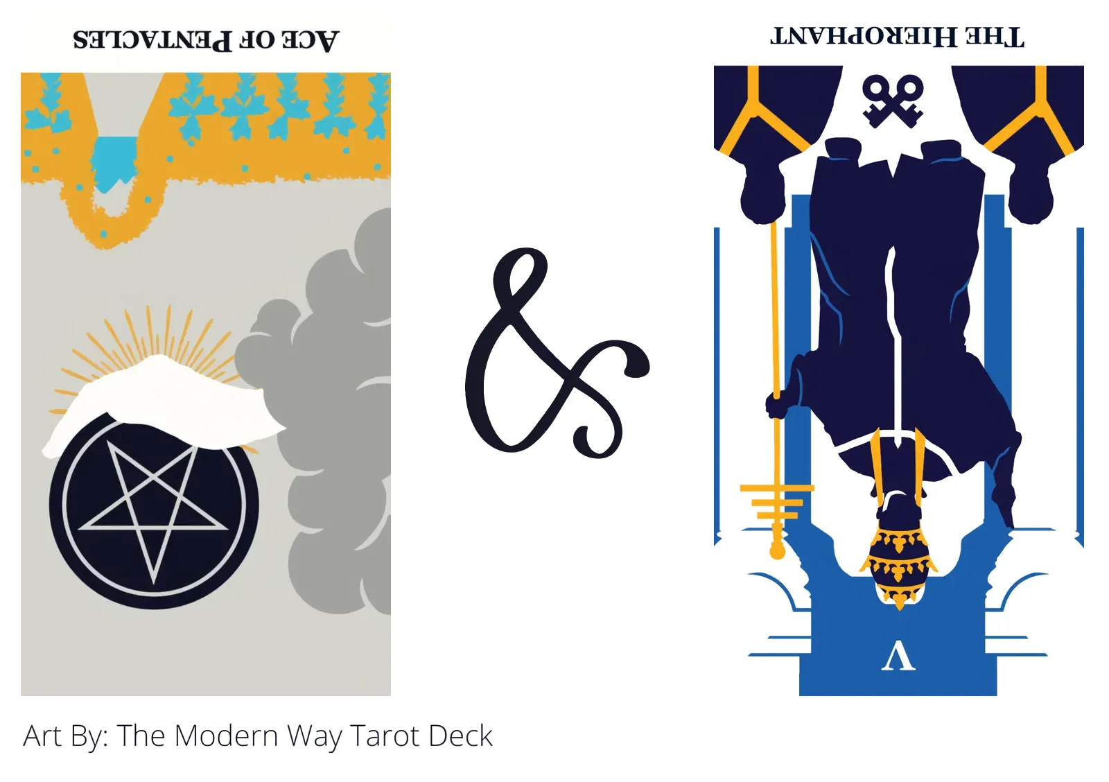 ace of pentacles reversed and the hierophant reversed tarot cards together