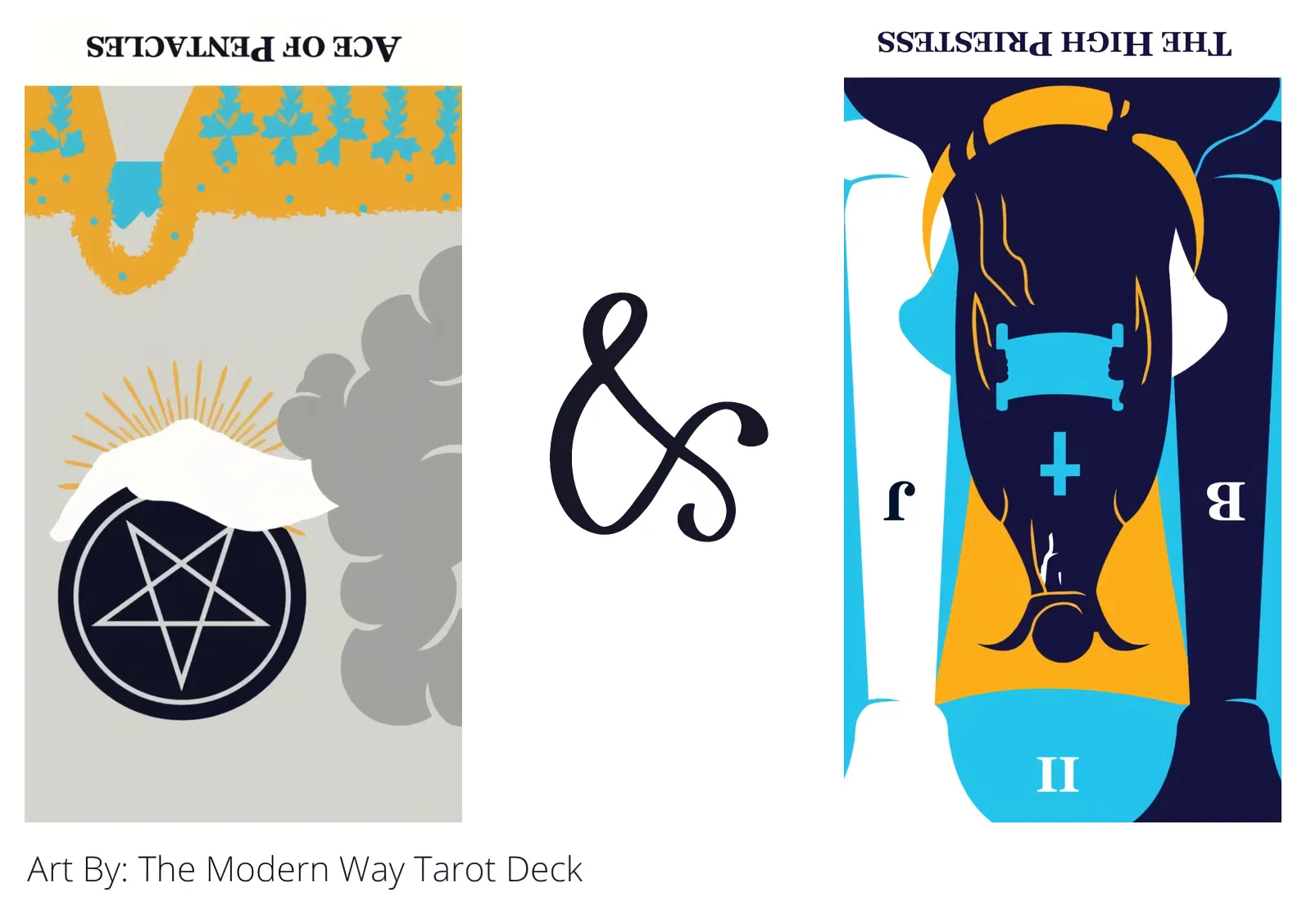 ace of pentacles reversed and the high priestess reversed tarot cards together