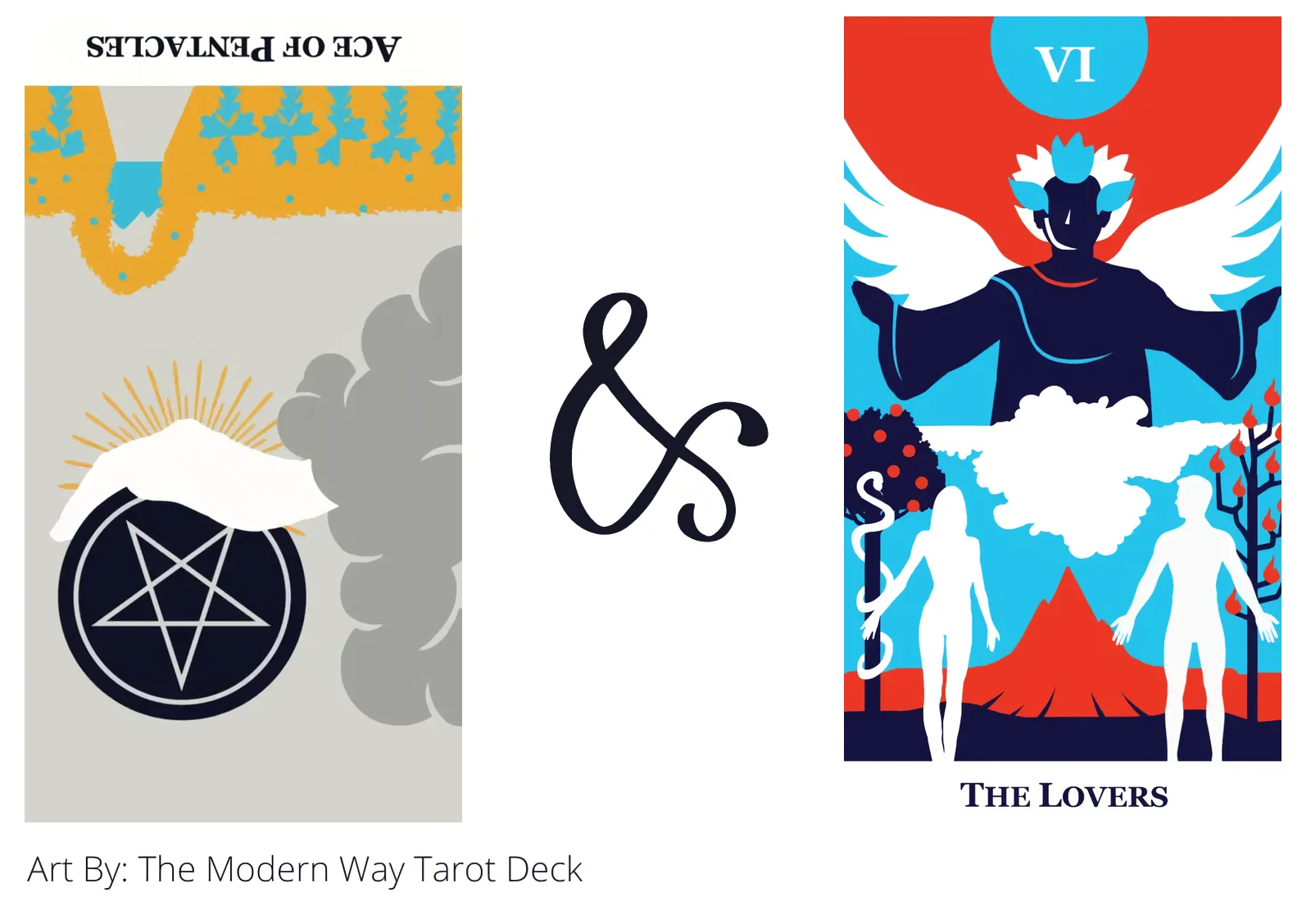 ace of pentacles reversed and the lovers tarot cards together