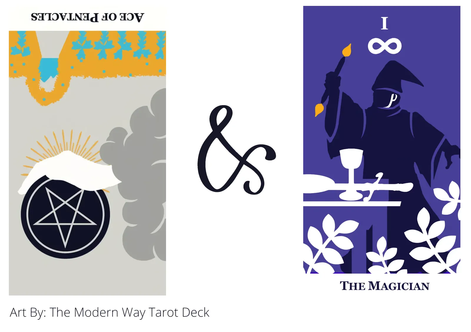 ace of pentacles reversed and the magician tarot cards together