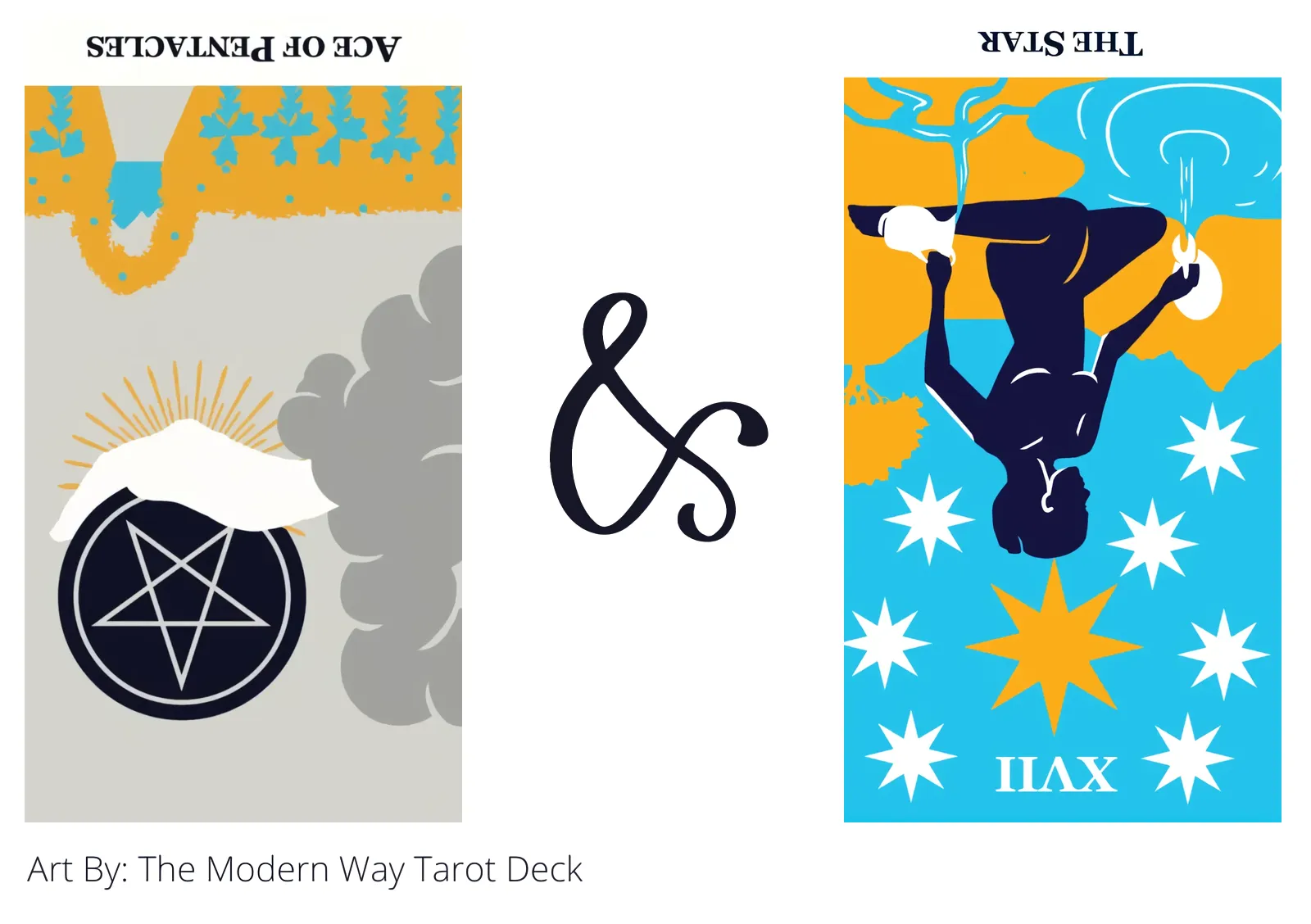 ace of pentacles reversed and the star reversed tarot cards together