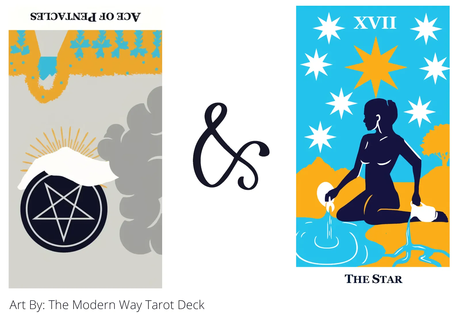 ace of pentacles reversed and the star tarot cards together