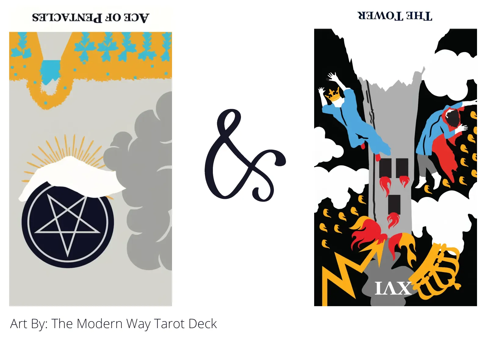 ace of pentacles reversed and the tower reversed tarot cards together