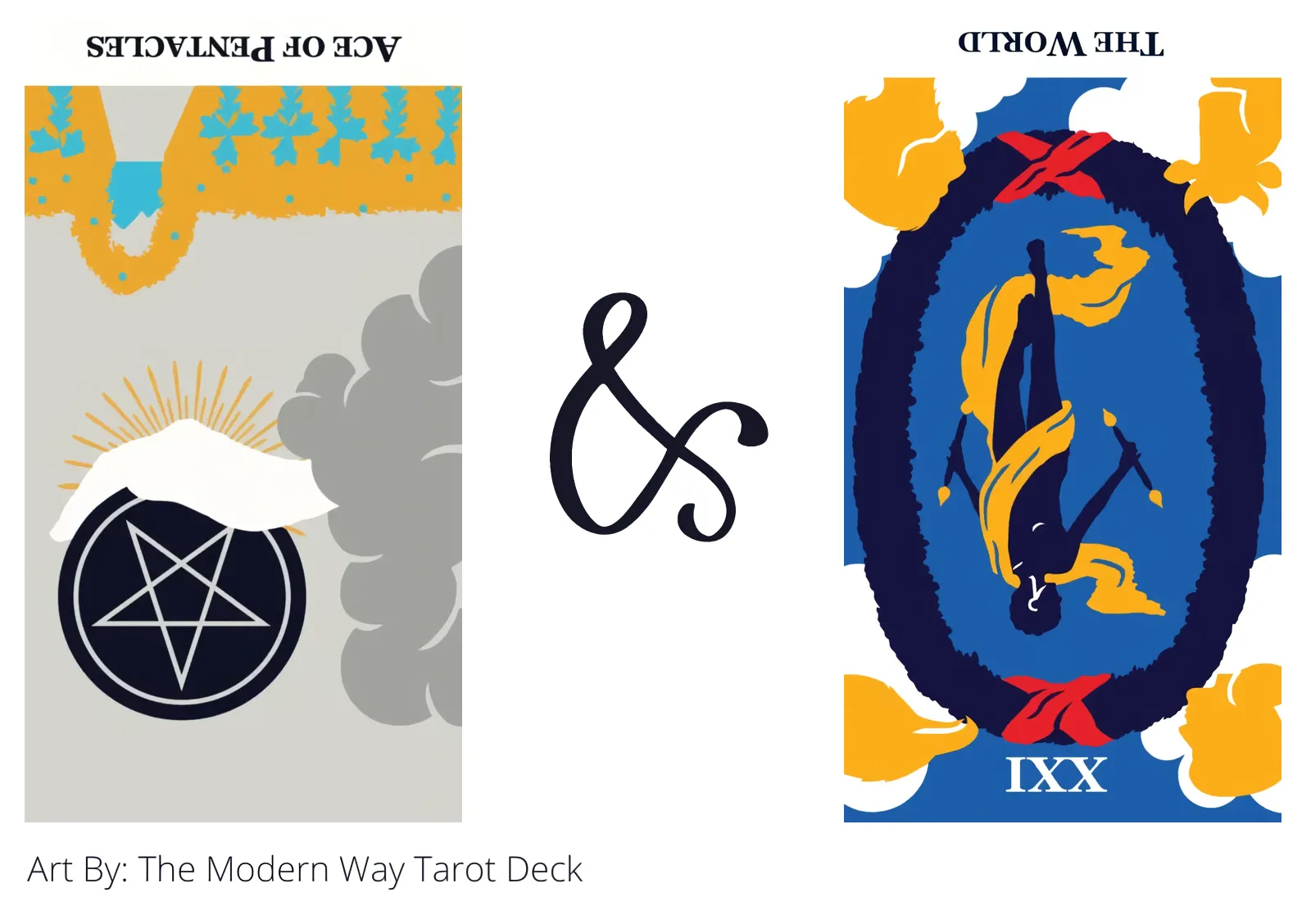 ace of pentacles reversed and the world reversed tarot cards together