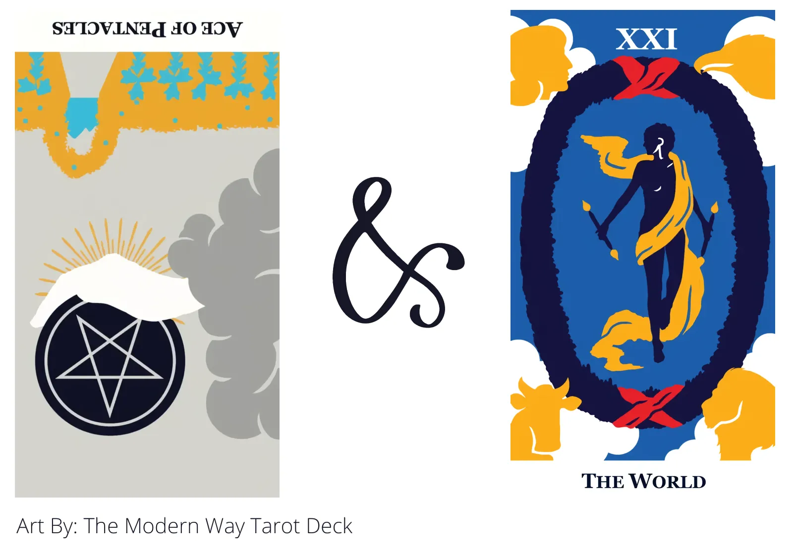 ace of pentacles reversed and the world tarot cards together